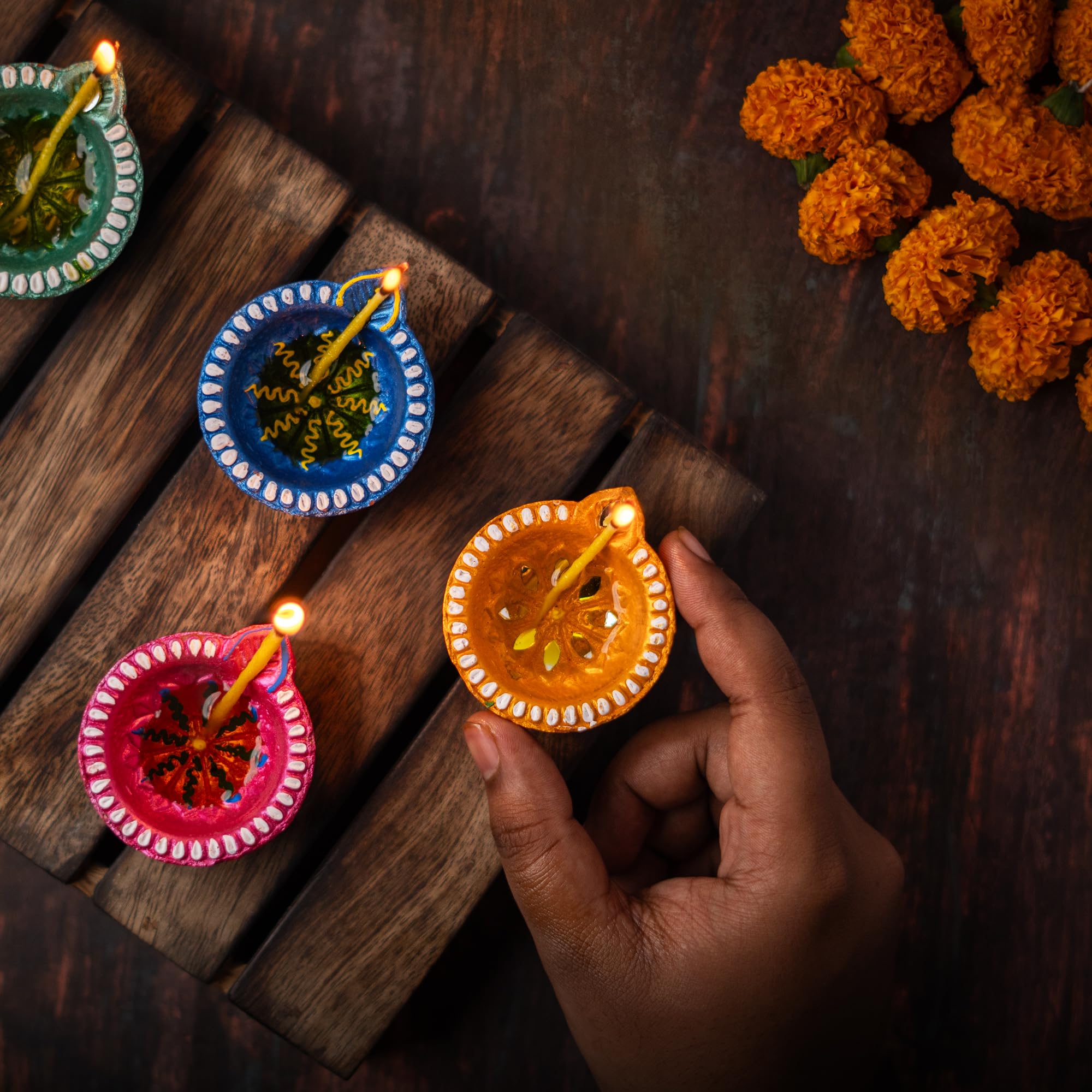 Letz Celebrate Clay Diyas - Pack of 24 Handmade Diwali Decorations, Design 6, for Pooja and Home Decor