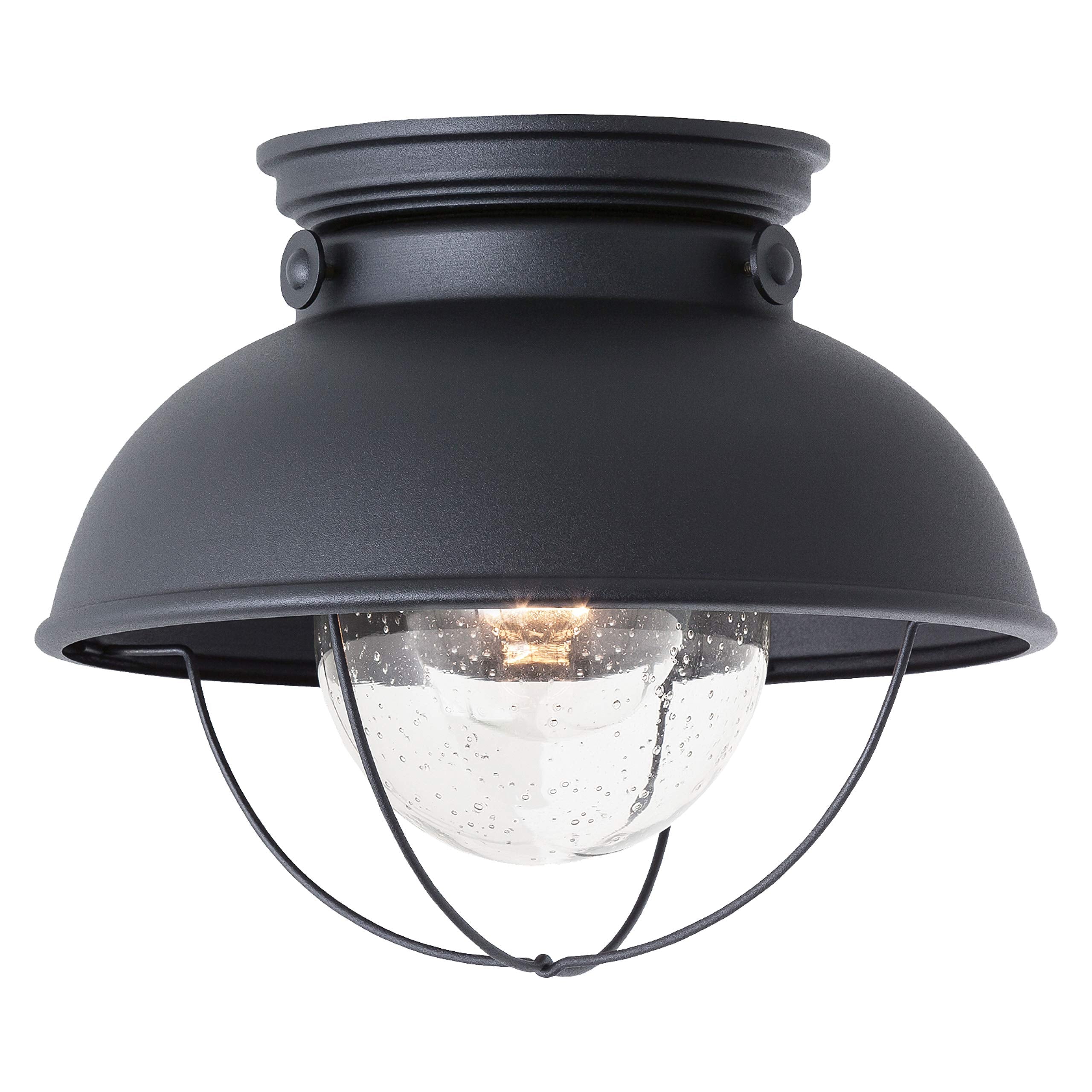 Sea Gull Lighting Outdoor Ceiling Flush Mount Fixture, One-Light, Black Finish, Model 8869-12, Metal