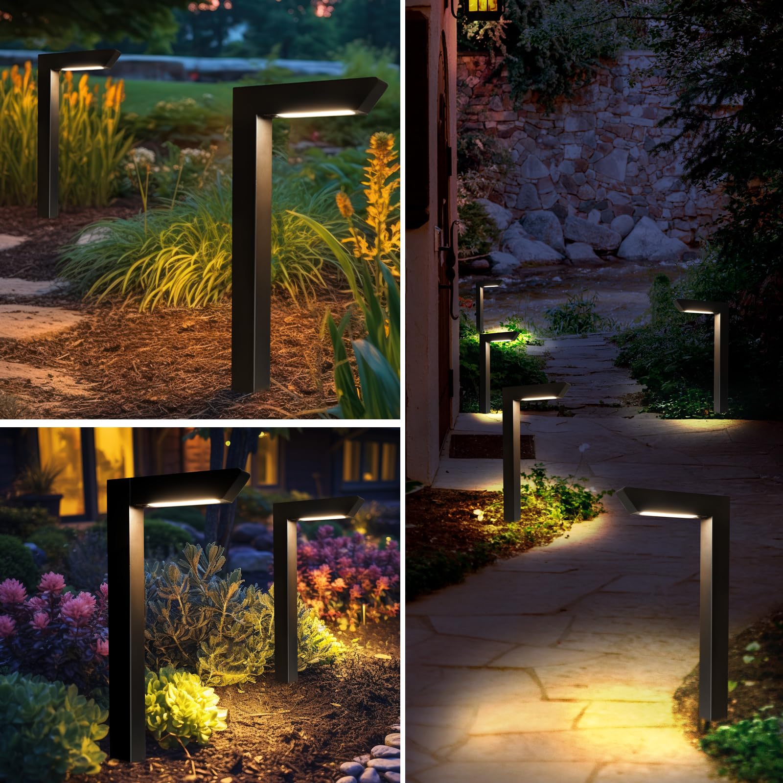 Energetic 5Cct Low Voltage Landscape Lights  5W 200Lm Ip65 Waterproof Led Pathway Lights  50000 Hrs  Outdoor Landscape Lighting  Square Modern Side Lit  Die-Cast Aluminum Housing  Etl  Black  4 Pack