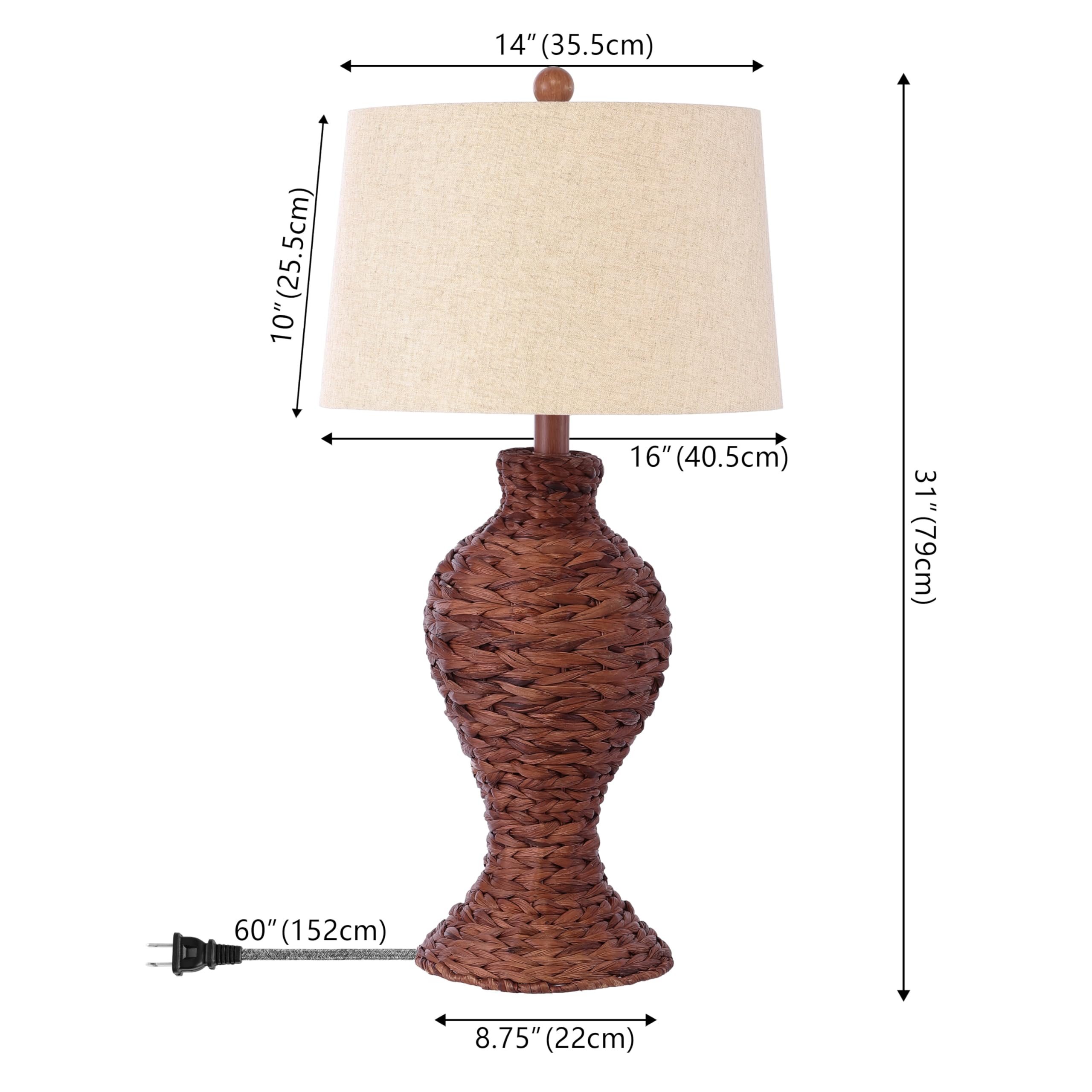 Jonathan Y Jyl1015B Elicia 31'' Coastal Cottage Water Hyacinth Weave Led Table Lamp For Bedroom, Living Room, Office, Dark Brown