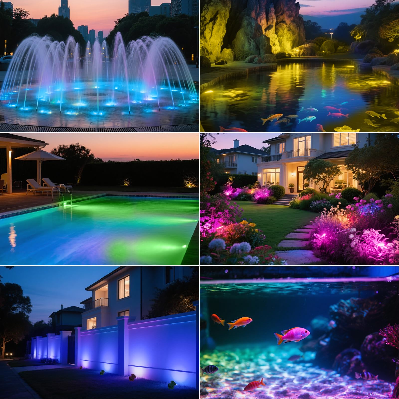 T-SUN 5-Head LED Pond Light - Submersible RGB Color Changing with Remote Control, Plastic, Model TS-F2210