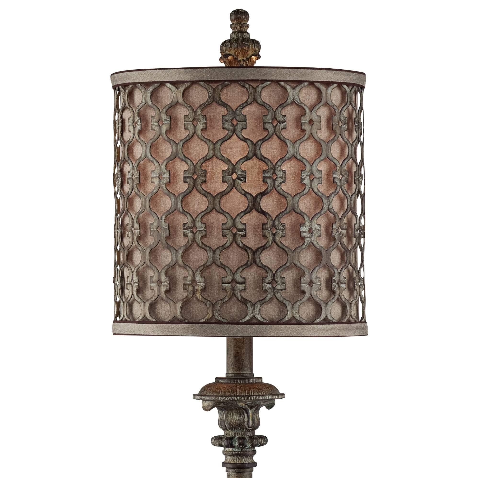 Regency Hill Traditional French Country Style Tall Skinny Buffet Table Lamp Beige Scroll Metal Lattice Candlestick Framed Cylind