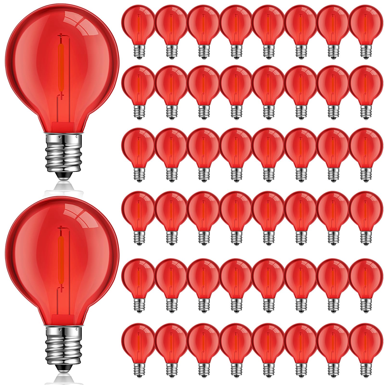 LEIFIDE 50 Pcs G40 Globe Replacement Light Bulbs LED Outdoor String Light 1w for Christmas Plastic Bulb with C7 E12 Candelabra S