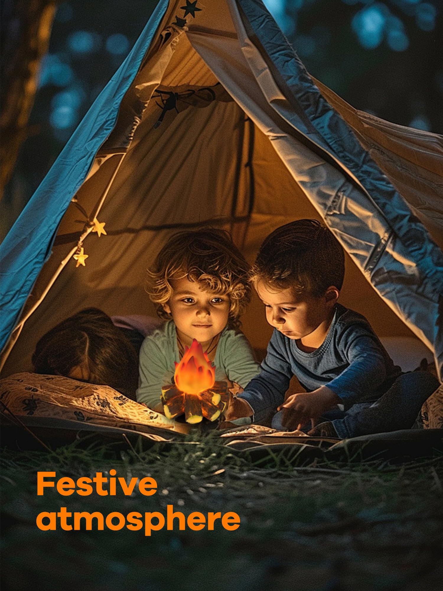 Gnurhok Fake Campfire Night Light, 3D Led Fake Fire Pit Firewood Lamp, Small Electric Faux Fireplace Logs Night Lights, Halloween Christmas Festival Party Decorations For Bar Home Garden Yard