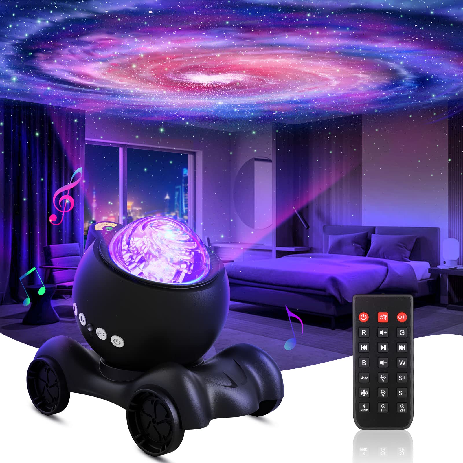 Enokik Galaxy Projector With Bluetooth Speaker - Star & Aurora Night Light For Home & Parties - Black