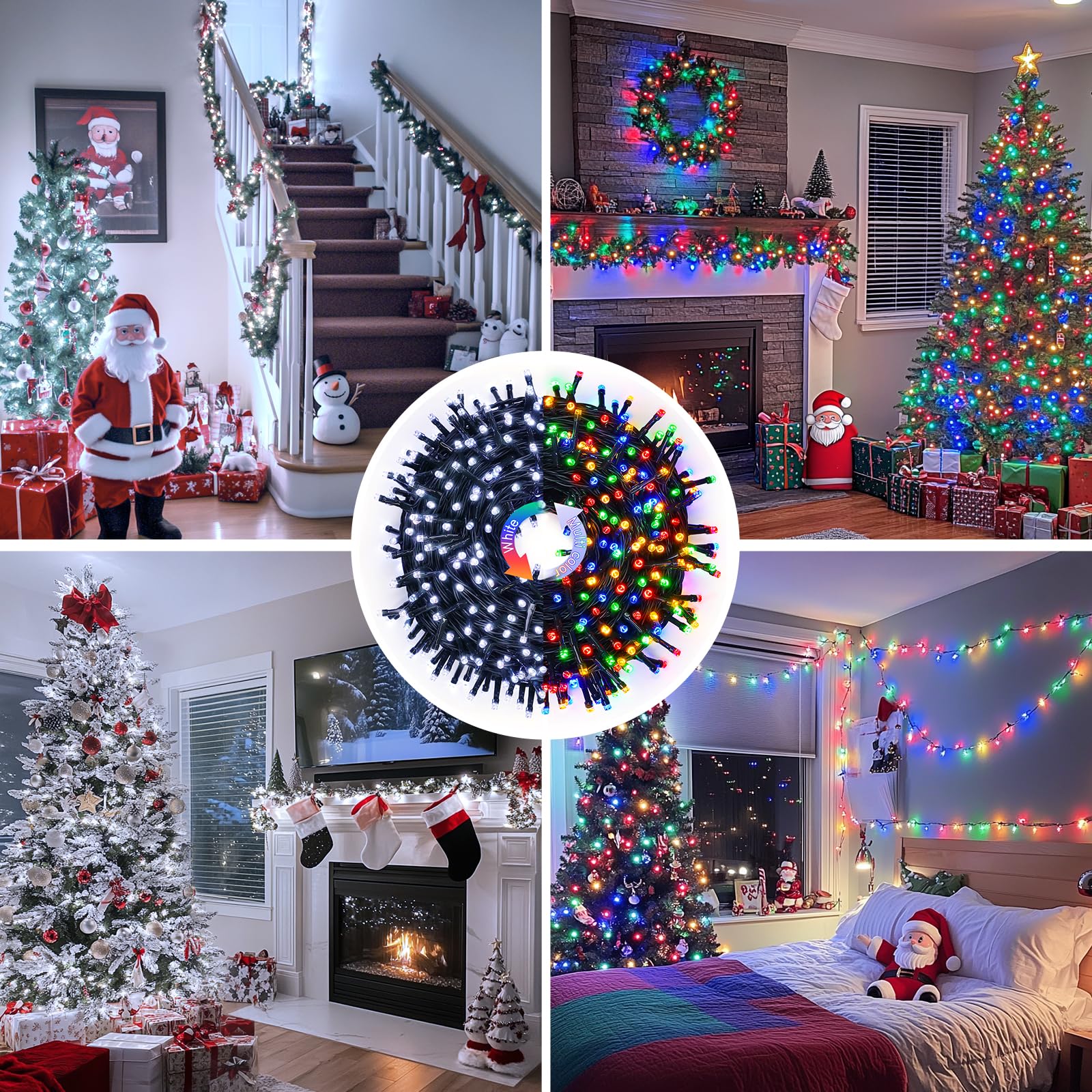 Jmexsuss Color Changing Christmas Lights, 66Ft 200 Led White & Multicolor String Lights Outdoor Waterproof With Timer Remote, Co