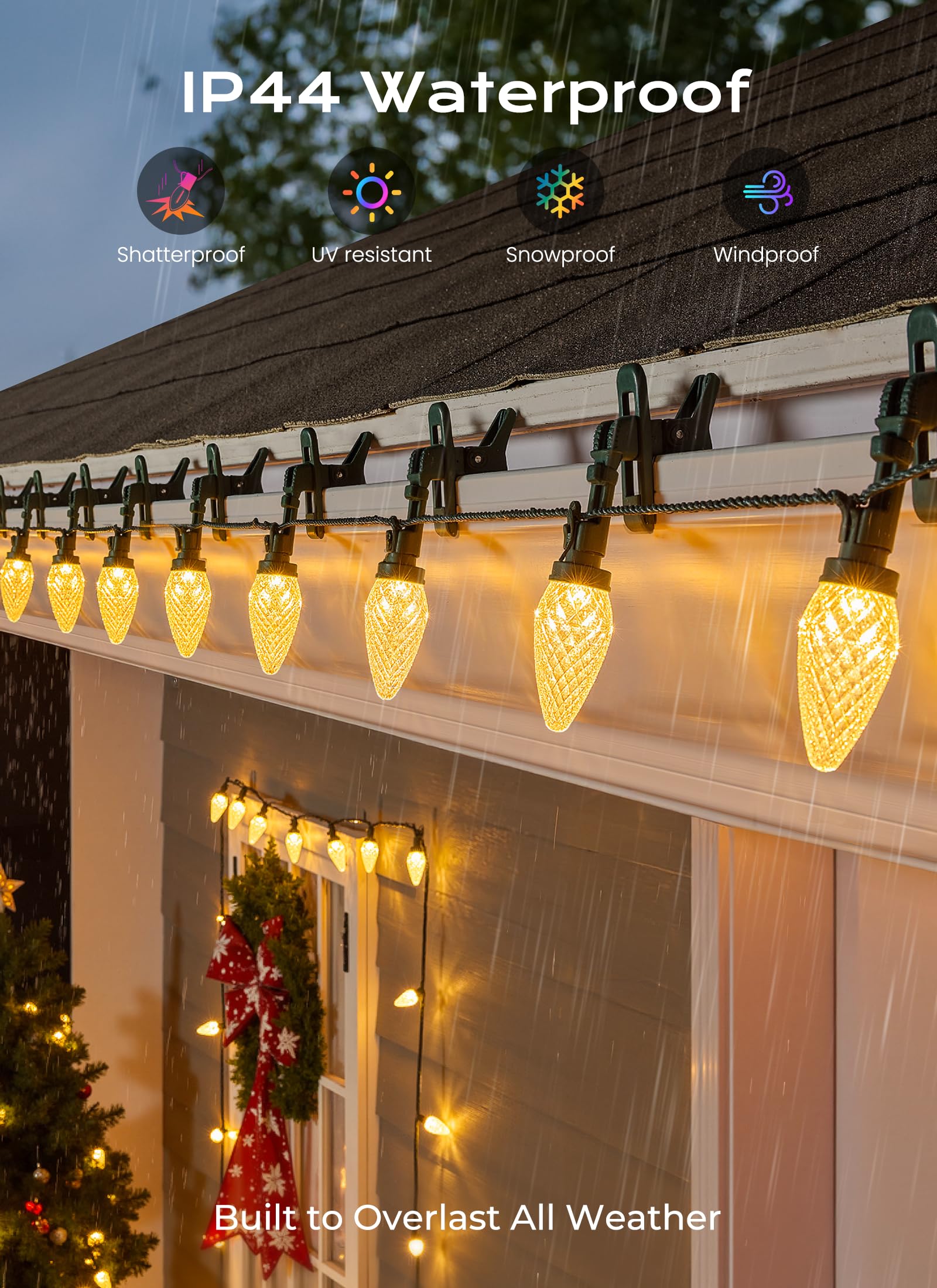 Minetom C9 Christmas Lights Outdoor, 72 FT, 110 LED, Warm White, 8 Modes, Waterproof, 2 Pack, Model GV-110-CM