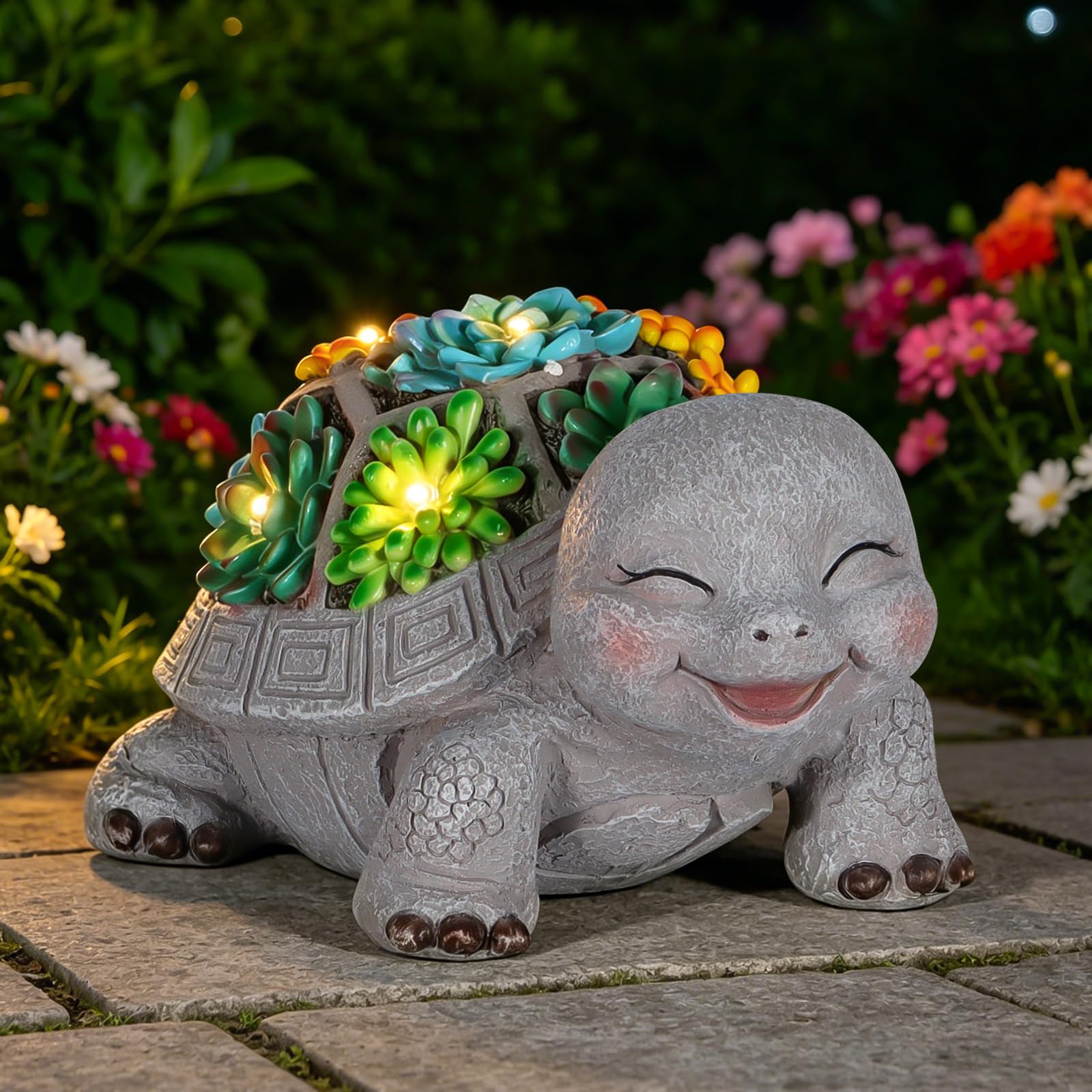 mocosa Solar Garden Statues Turtle and LED Lights Birthday Gifts for Women Mom Grandma Solar Outdoor Cat Decor for Outside,Outdo
