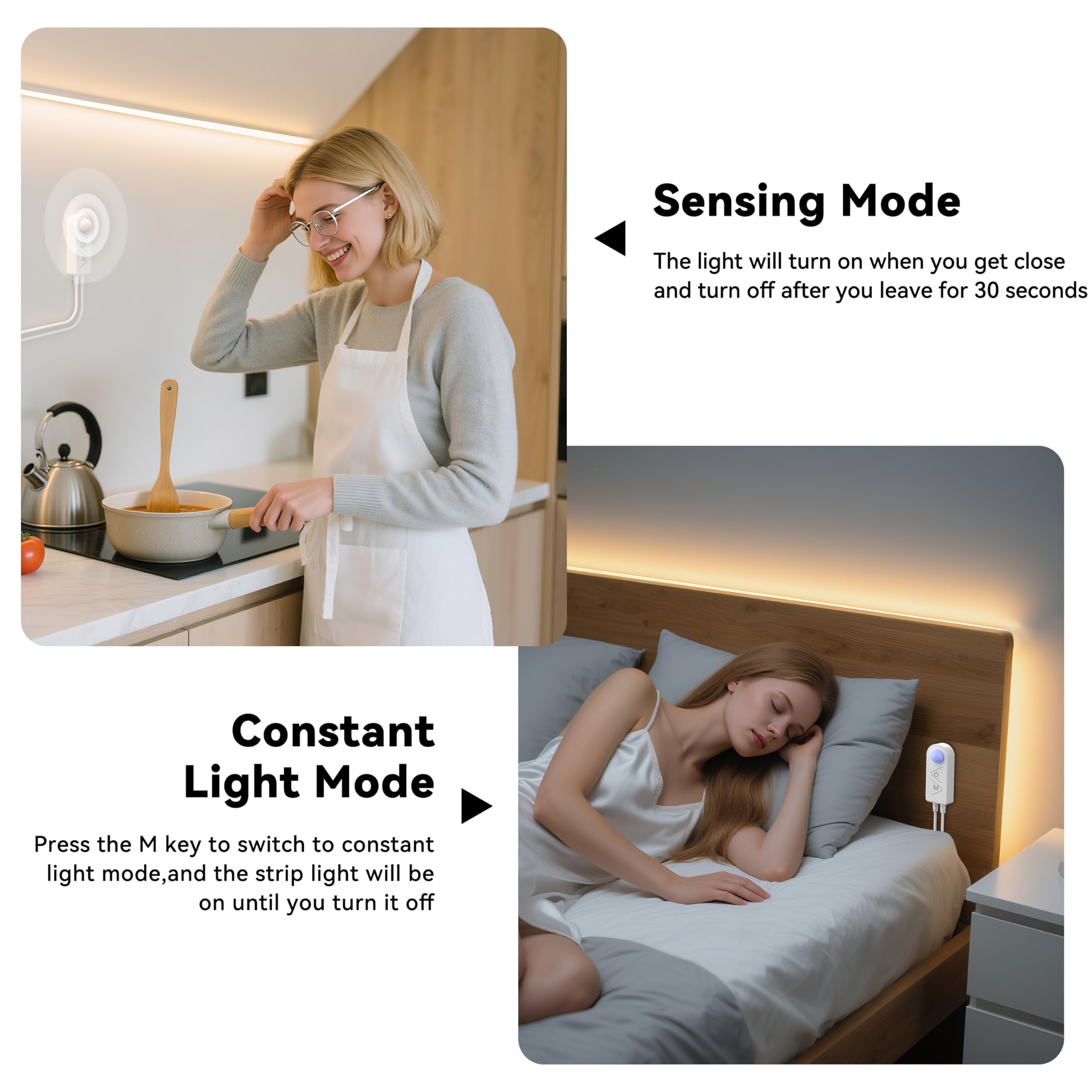 PAUTIX COB LED Strip Lights 2700K Warm White, 20ft Dimmable Motion Sensor, Under Cabinet, Kitchen, Stairs, Bedroom