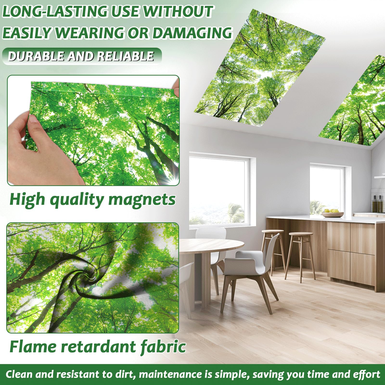 Wiooffen 8 Pcs Fluorescent Light Covers, Magnetic Installation, 4x2 Feet, Polyester, Forest Green, Model YM0847