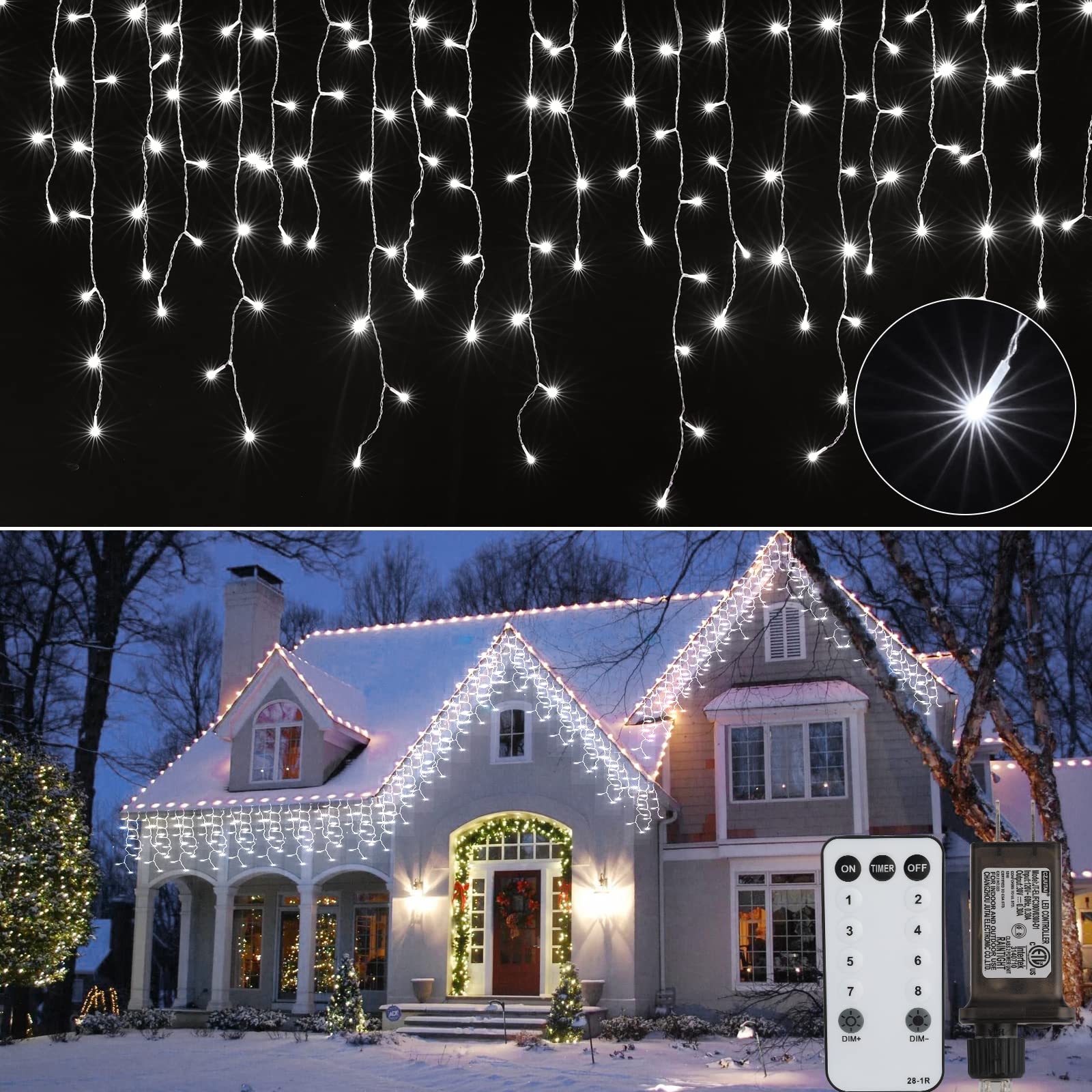 Brightown Christmas Icicle Lights Outdoor, 66 Feet 138 Drops with 736 LED, 8 Modes Waterproof Connectable Twinkle Fairy String L
