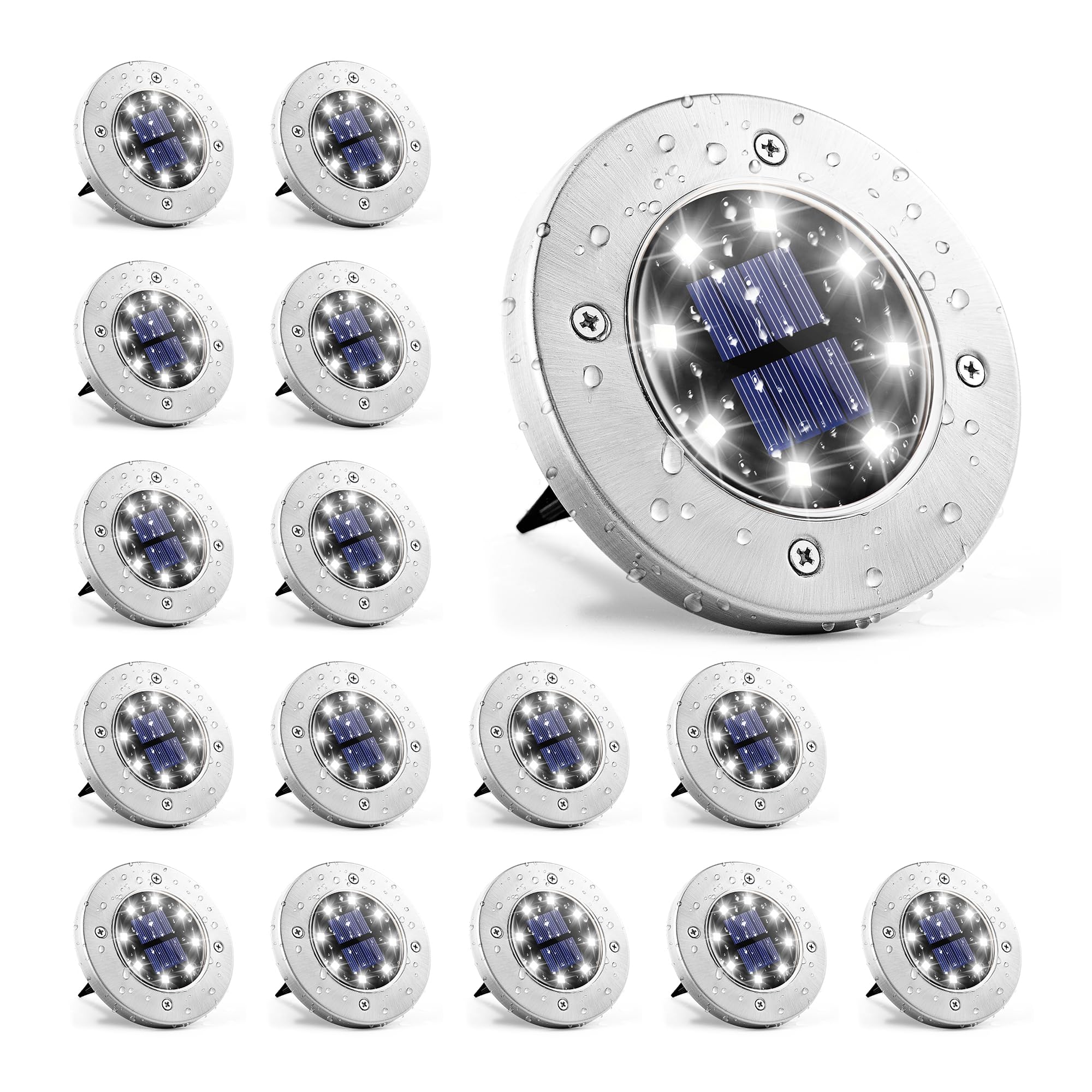 GIGALUMI 16 Pack Solar Ground Lights Outdoor, Solar Walkway Lights Waterproof, Landscape Lighting for Outside Pathway Driveway (