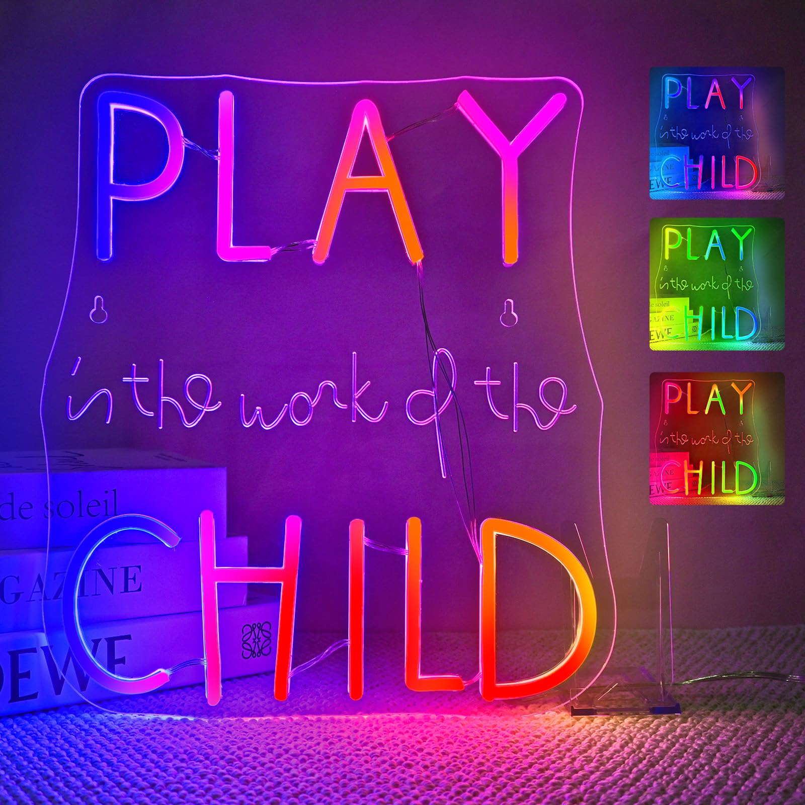Jurong Led Rgb Dynamic Neon Sign For Wall Decor  Play Is The Work Of The Child  Usb Powered Dimmable  5V/2A  14.1In X12.6In For Home  Party  Gift  Office  Bedroom  Kids Room