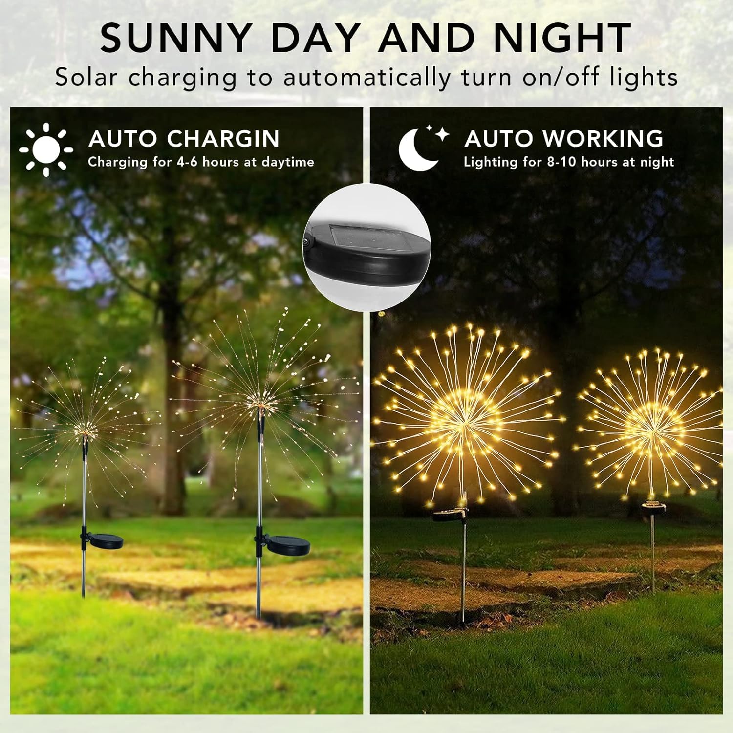 Fooing 4 Pcs Solar Garden Lights Solar Firework Lights, 480 Led Solar Powered String Light 2 Modes Twinkling Solar Lights For Ga