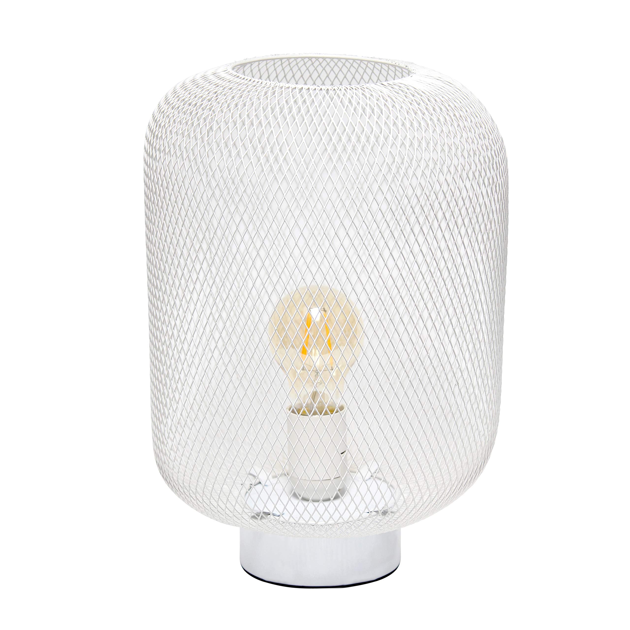 Simple Designs Lt1072-Wht Metal Mesh Industrial Table Lamp, White