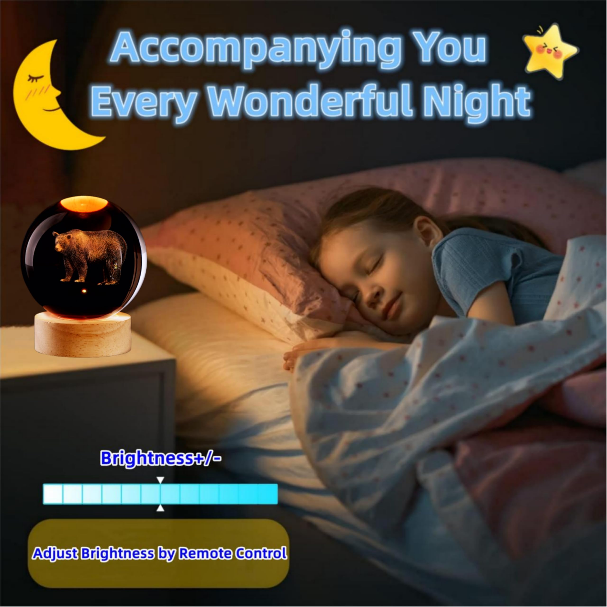 3D Bear Crystal Ball Lamp,Lifelike Led Bear Night Light,16 Colors Changing Light,Dimmable Remote Control,Desk Lamp (Bear)