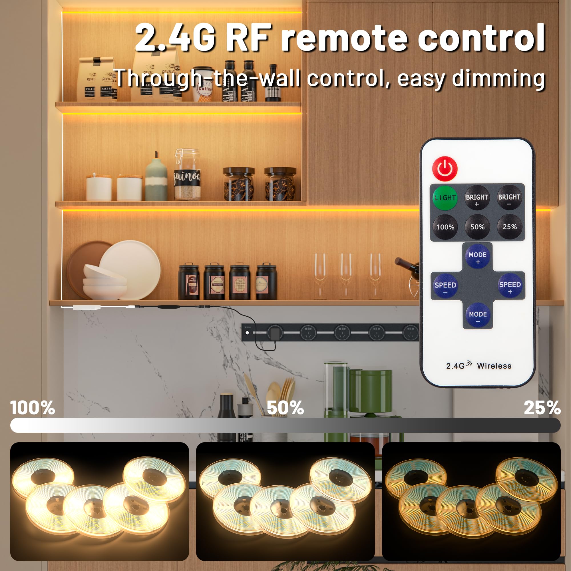 Lichaser 6.56ft WiFi COB LED Strip Lights, Warm White, Dimmable, Compatible with Alexa, Ideal for Acoustic Panels and Shelves