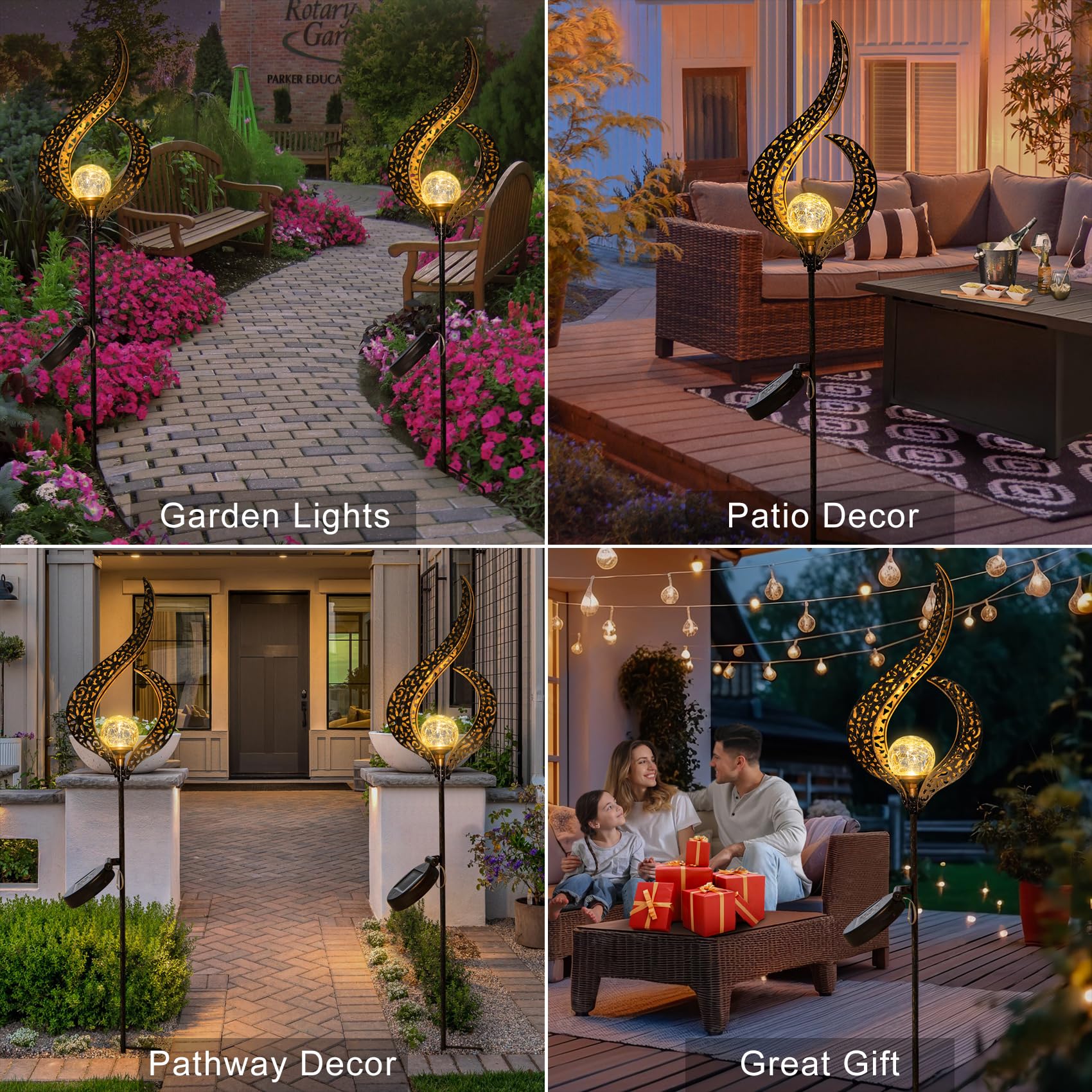 HOMEIMPRO Outdoor Solar Garden Lights, Waterproof Metal Flower,  le Glass Globe, Large Size, Bronze, Model B07L9TS514
