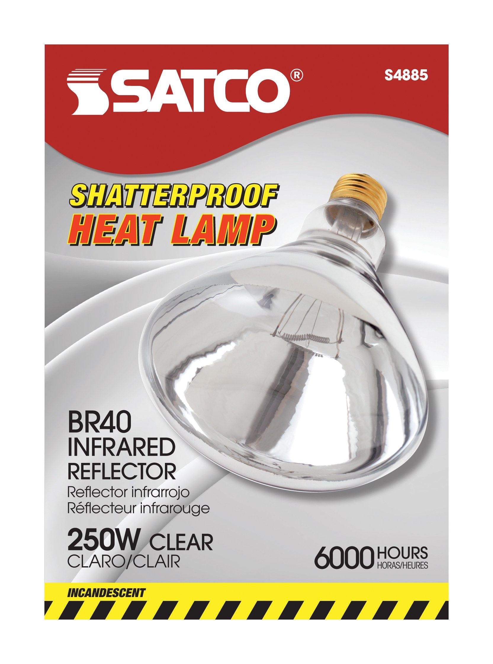 Satco R40 Heat Lamp 250W 120V Shatterproof Clear Glass 1 Count Model S4885