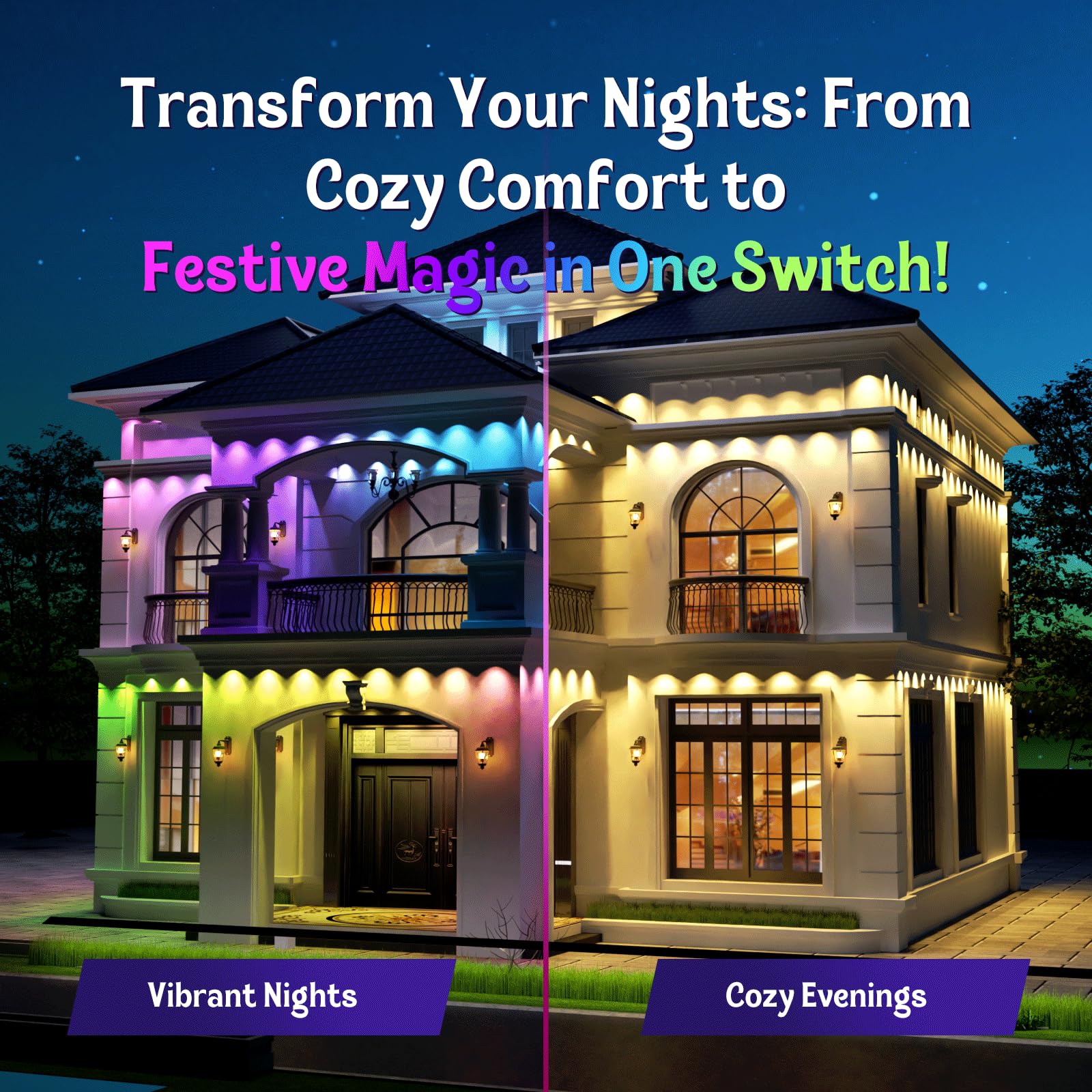 Fitop 100FT RGB Smart Outdoor Lights, IP67 Waterproof, Music Sync, Multicolor, Voice Control Compatible with Alexa/Google
