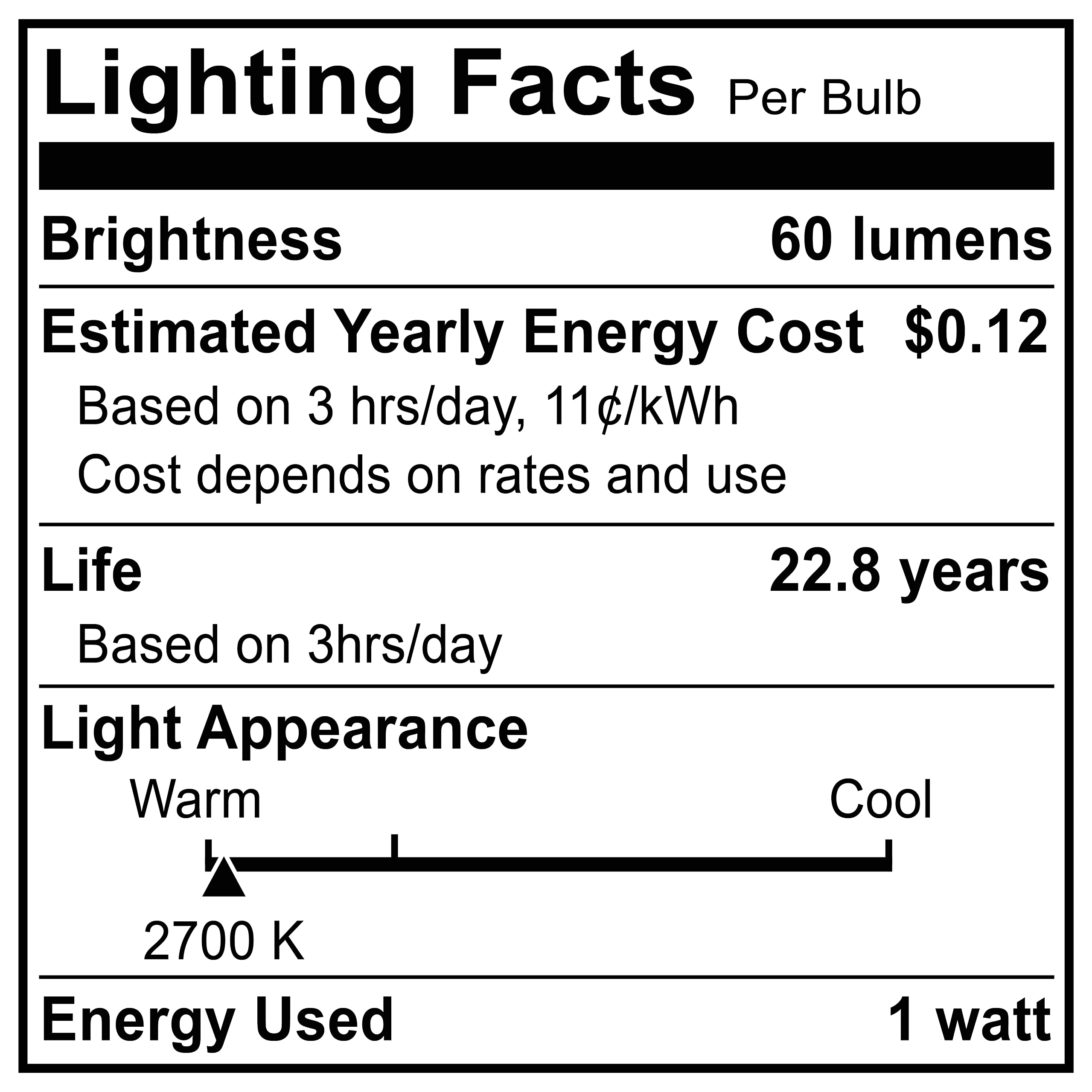 SouLight C7 E12 LED Night Light Bulbs, Warm White 2700K, 1W Equivalent, 4 Pack, Soft Warm White, Candelabra Replacement Bulbs