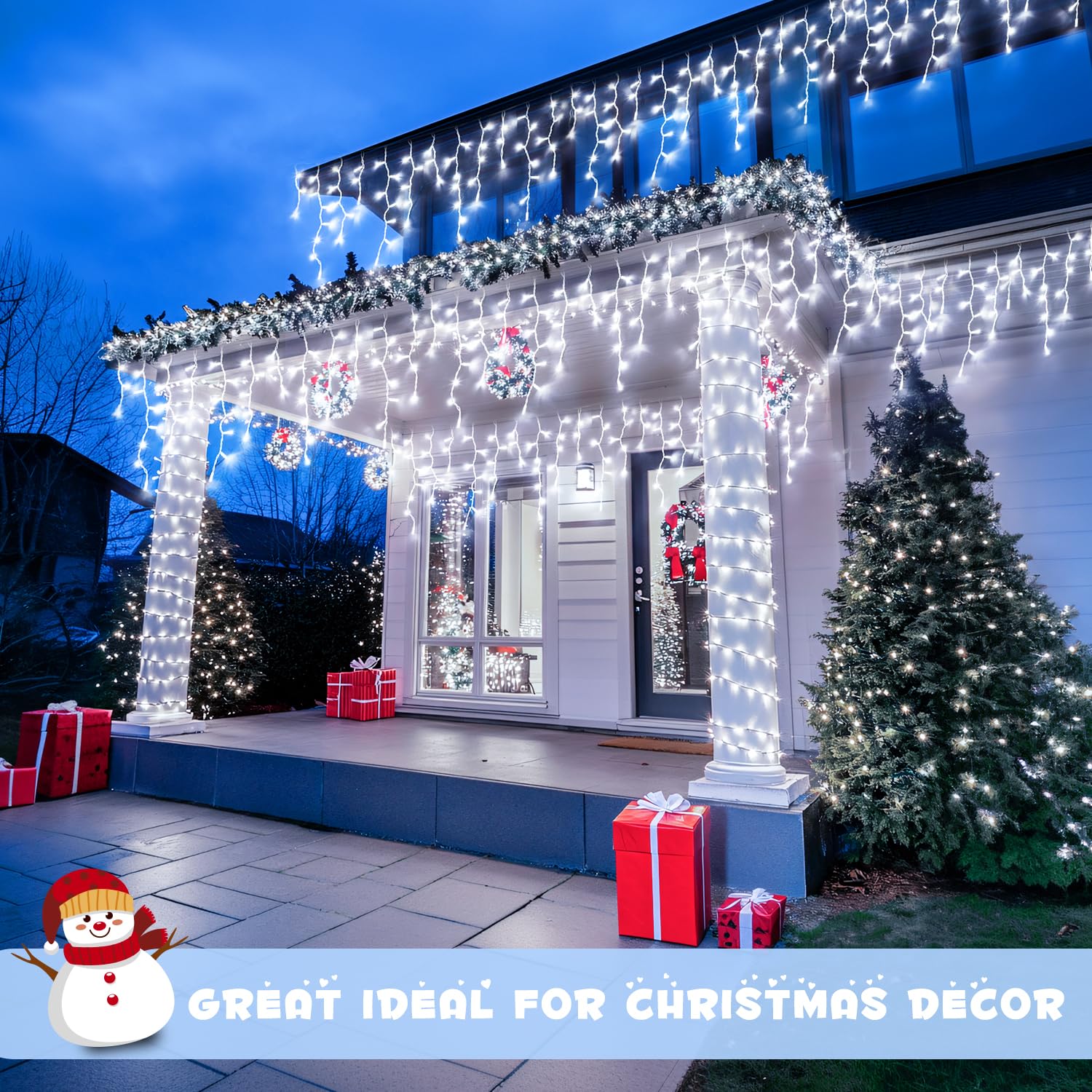 JMEXSUSS Icicle Lights - 400 LED White 38.8ft Outdoor Christmas Decor, Connectable for Patio & Holiday Weddings, Model EXS-I-0400