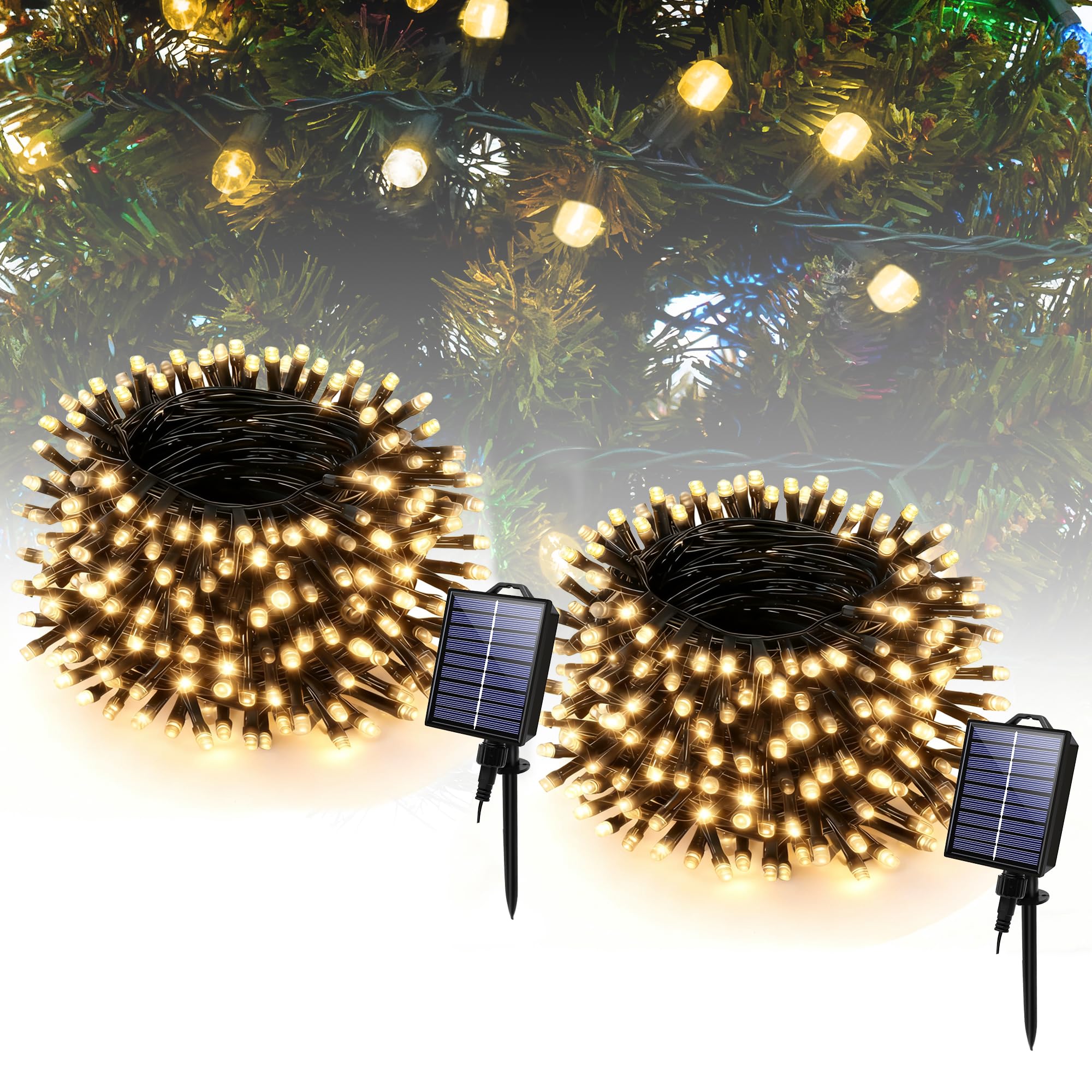 Banbanjo Solar Christmas Lights Outdoor 2 Packs Total 144Ft 400 Led Solar String Lights With 8 Modes  Waterproof Christmas String Light For Patio Garden Party Tree Proch Holiday Xmas Decor(Warm White)