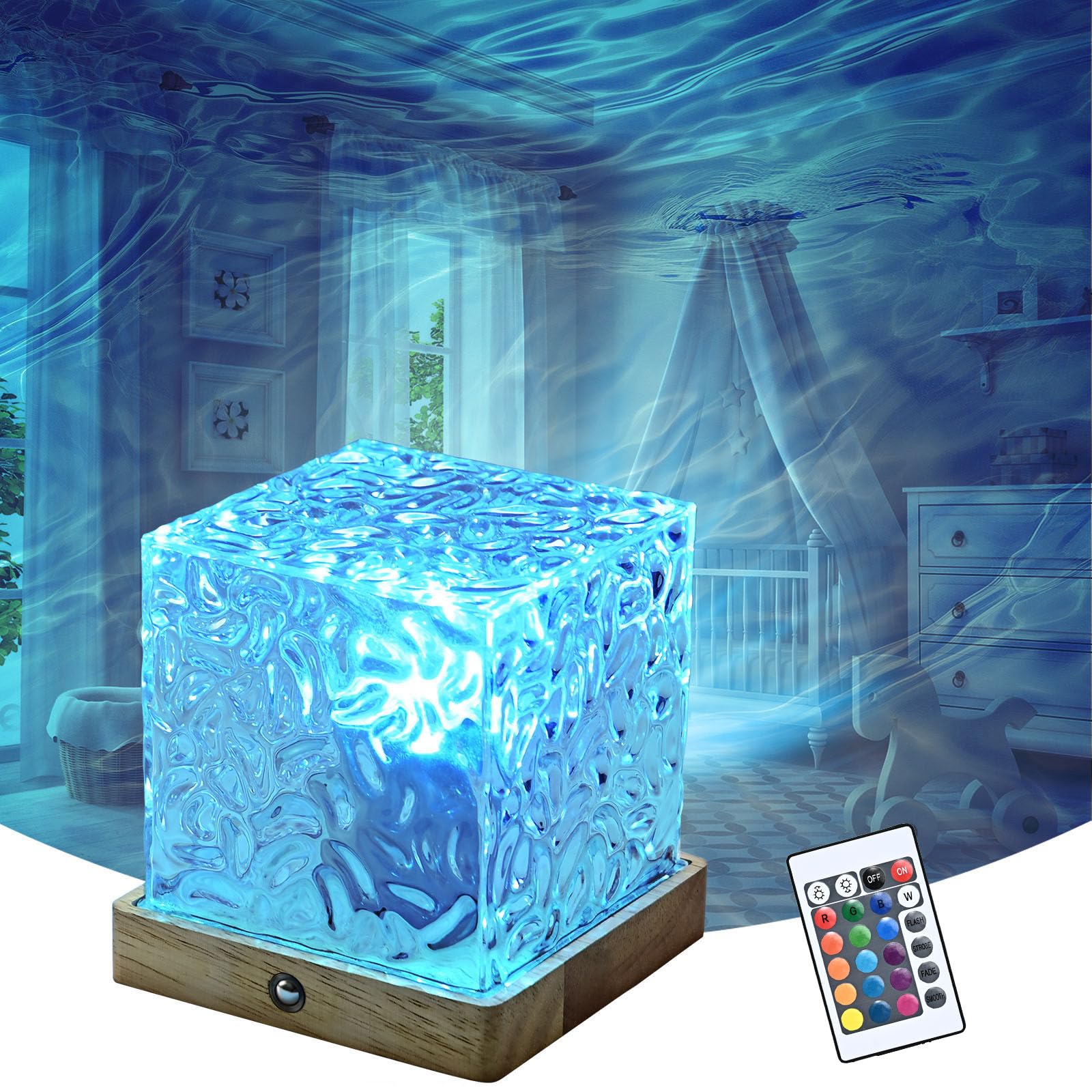 Ocean Wave Projector Light,Ocean Wave Cube Lamp With 16 Colors & 30 Modes Northern Lights For Kids, Ceiling Projector For Bedroo