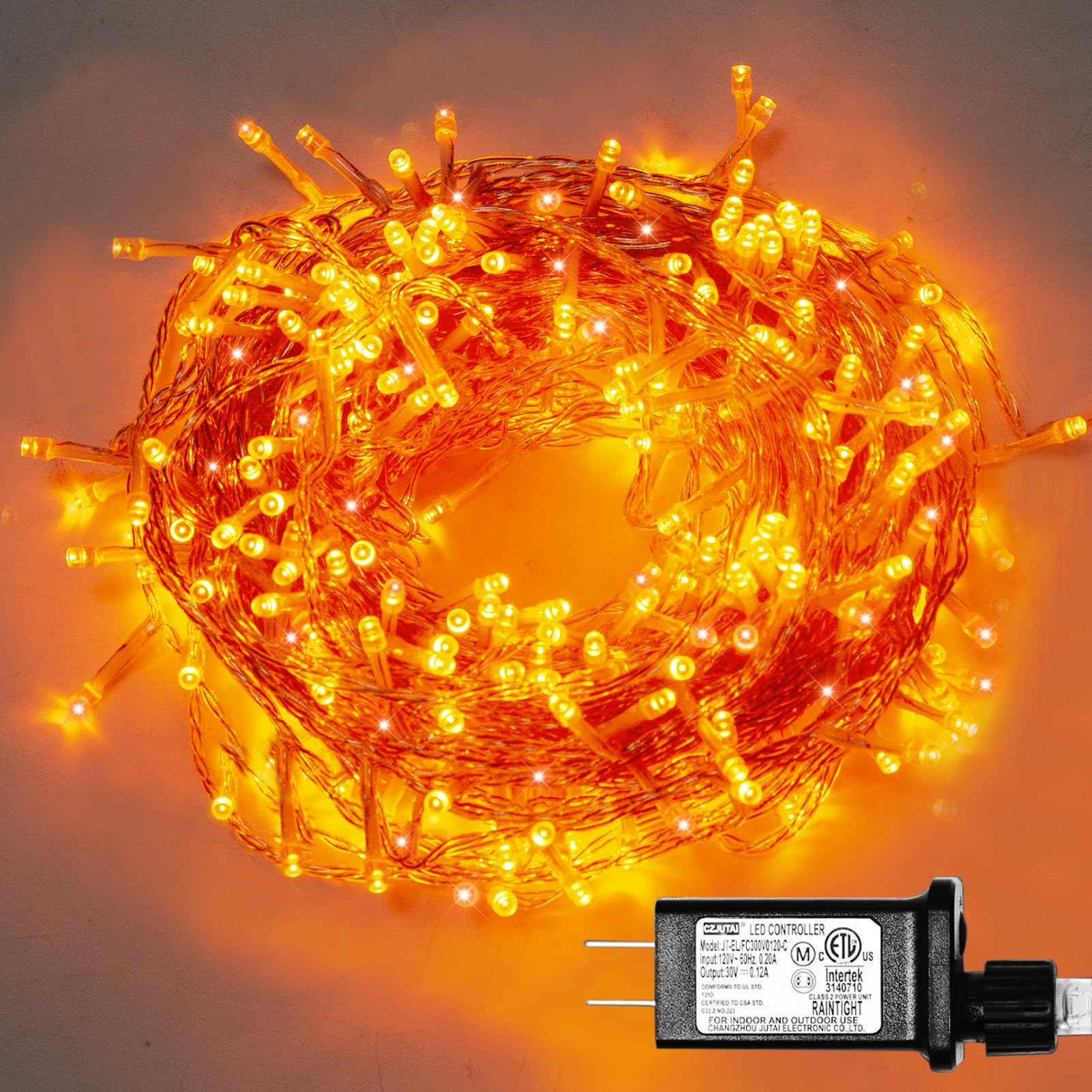 ILLUMINEW Orange String Lights Outdoor, 500 LED, 174Ft, 8 Modes, Copper, Model JT-ELFC300V0120-C