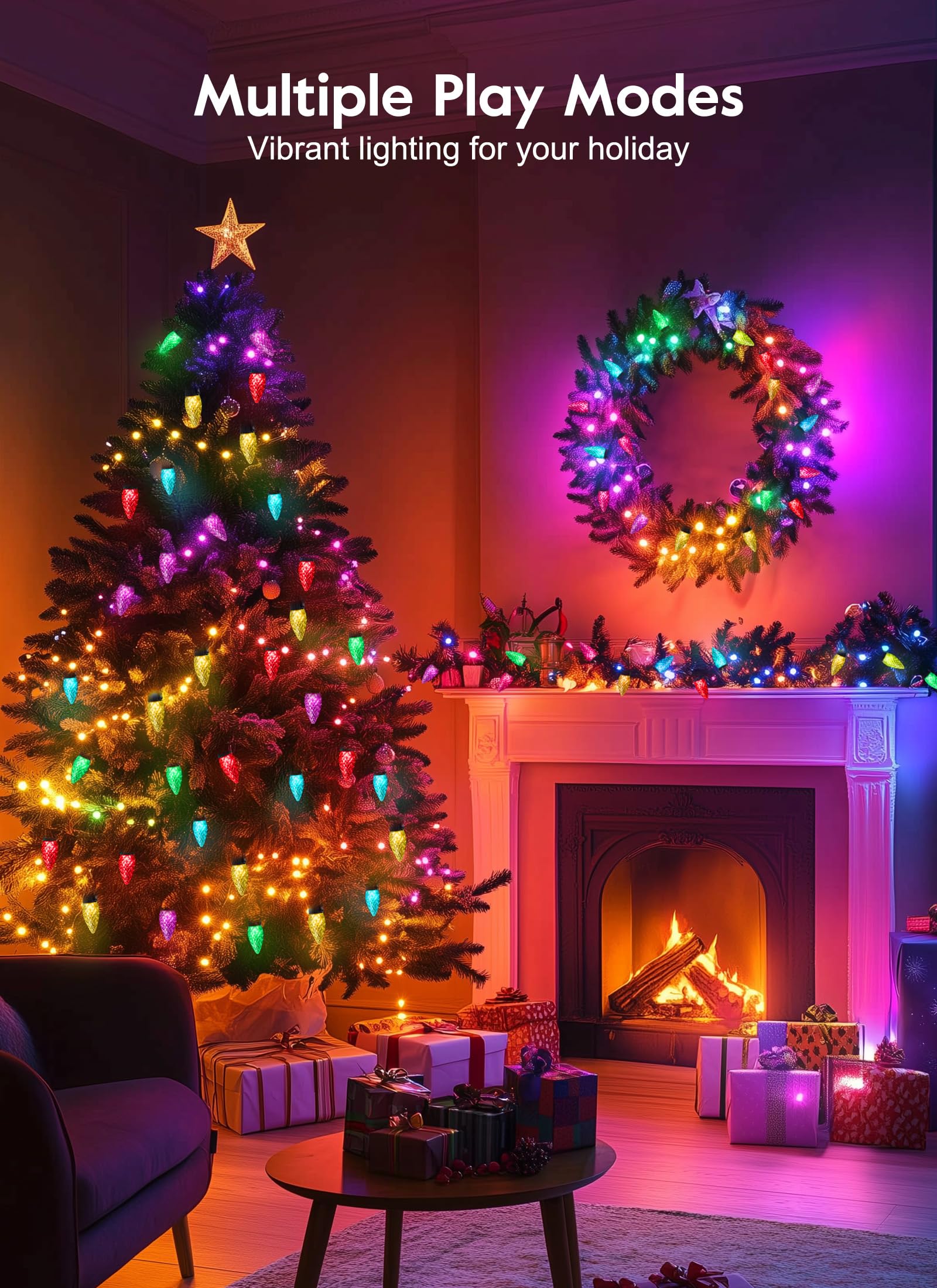 Minetom C9 LED Christmas Lights, 100 RGB Smart Lights, 66 Ft Waterproof String Lights for Indoor/Outdoor Decor, Model BMSL18