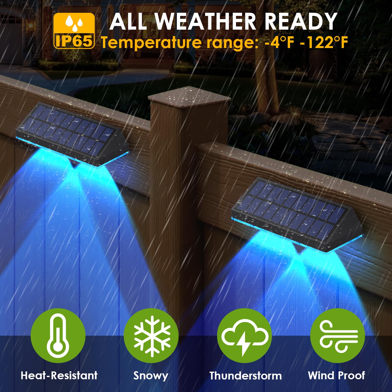 LIANGLOME Solar Fence Lights, 2PK Warm White & RGB, Plastic, Model 2301-2PK-CW