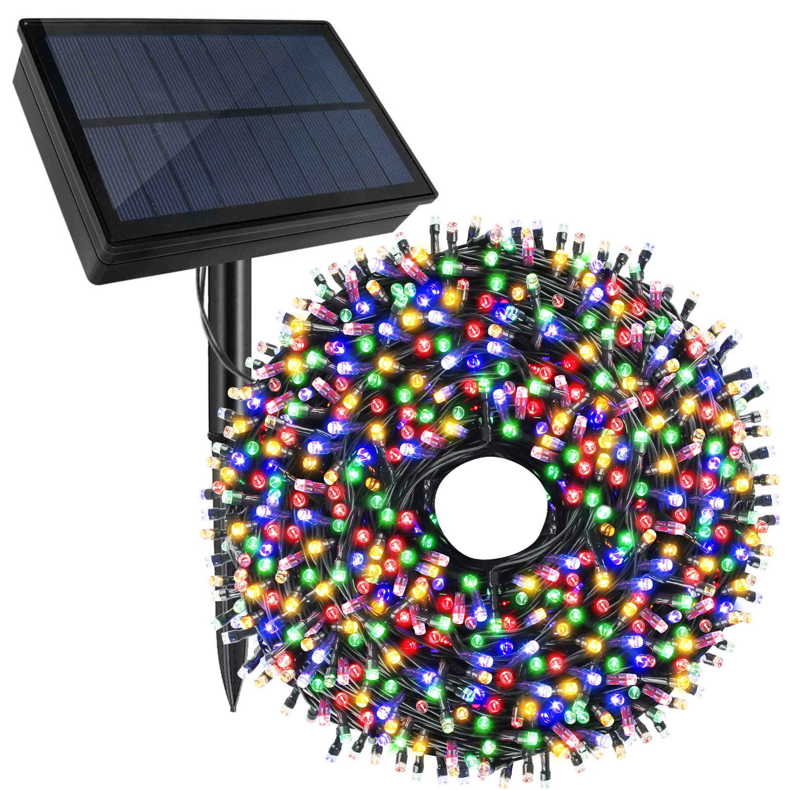 Tcamp Solar Christmas Lights 164Ft 500 LED Multicolor Waterproof with Remote Timer, 8 Modes, Indoor/Outdoor Decor, Model QL300AE