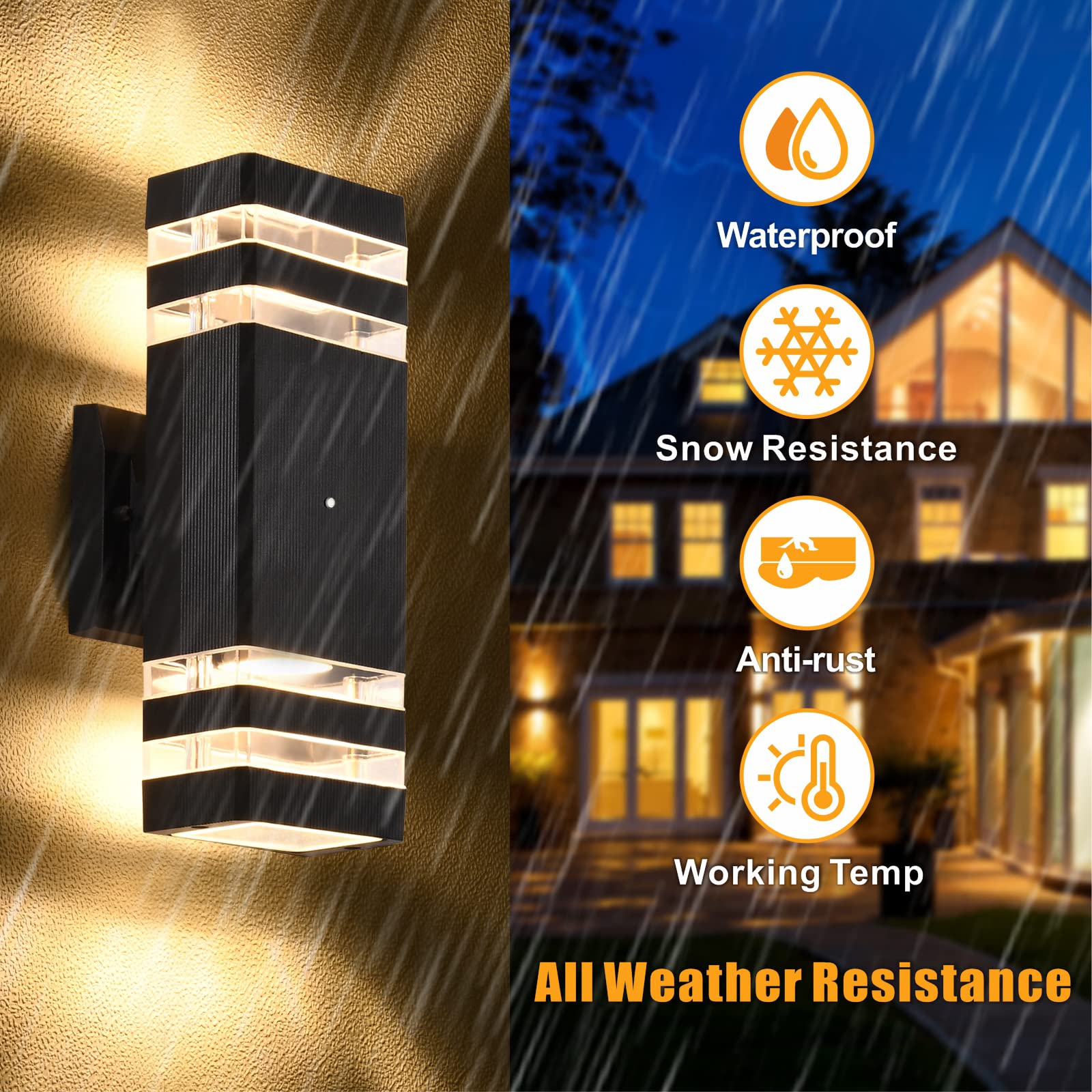 Dastor Dusk To Dawn Outdoor Wall Lights, 3000K Warm White, Waterproof, 2 Pack, Black/White
