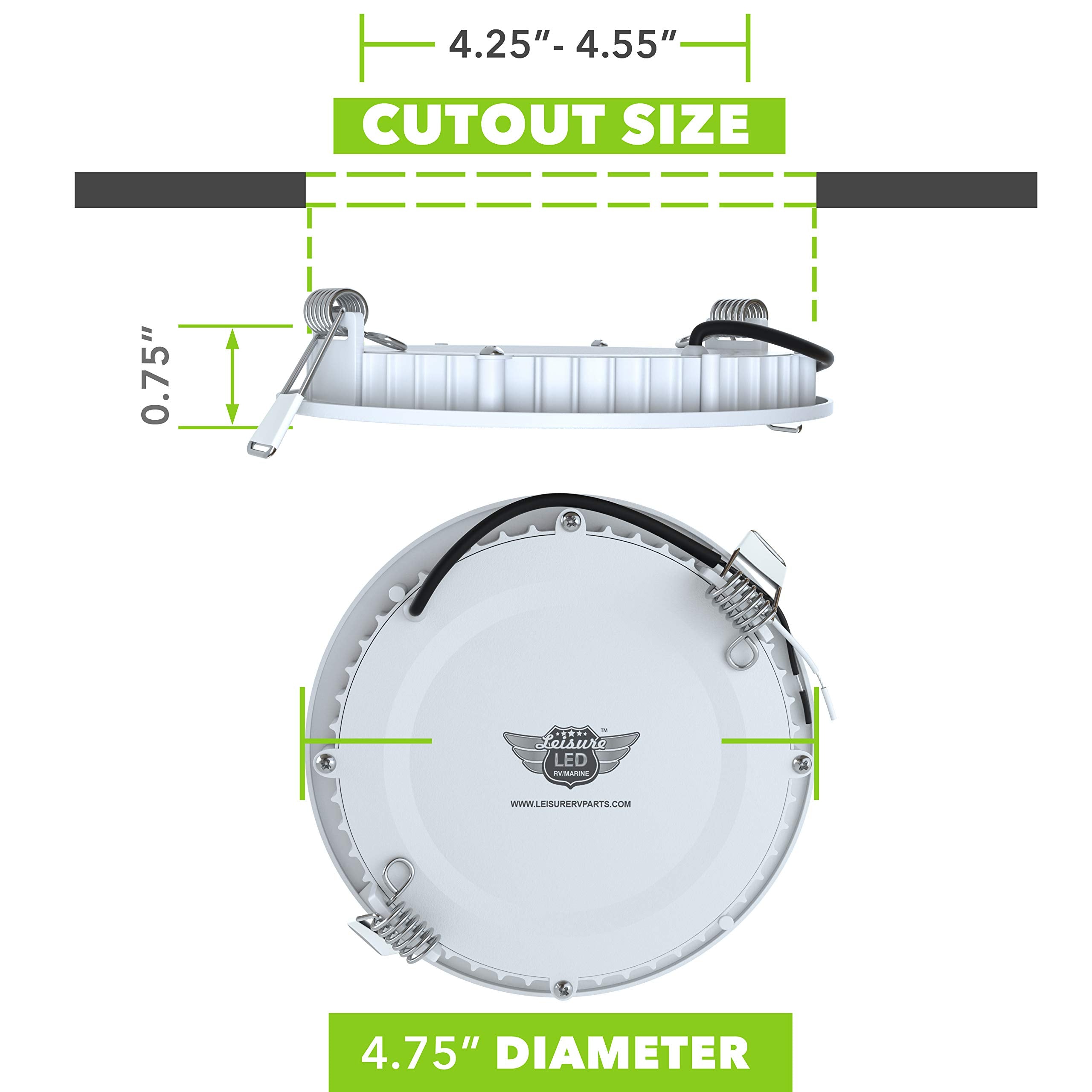 Leisureled 5 Pack Rv Boat Recessed Ceiling Light 450 Lumen Super Slim Led Panel Light Dc 12V 4.75&quot; 6W Full Aluminum Downlights, (Warm White)