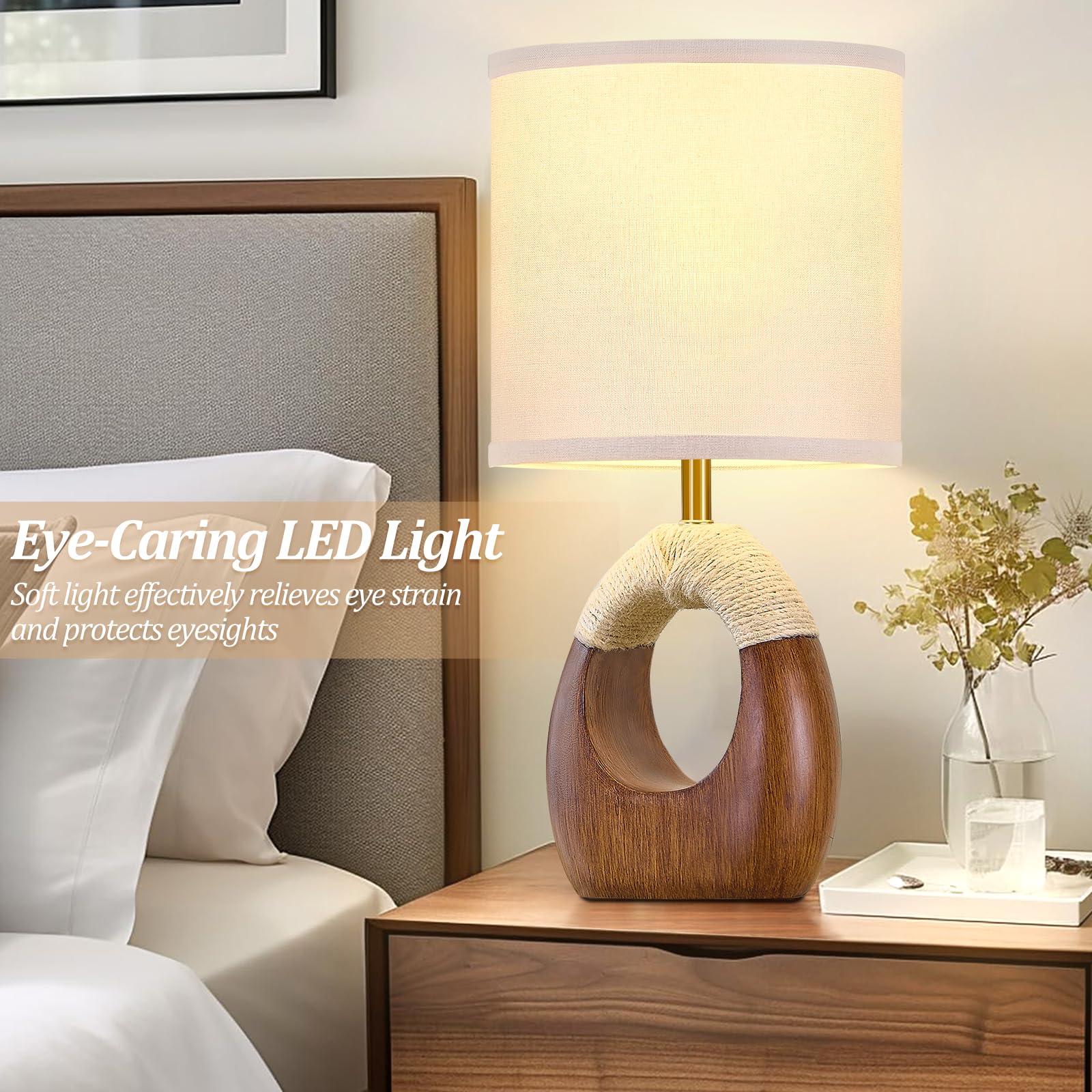 EJIAXIN Set of 2 Boho Rattan Table Lamps with 3 Color Temperatures - Brown for Bedroom & Living Room - Model 1189