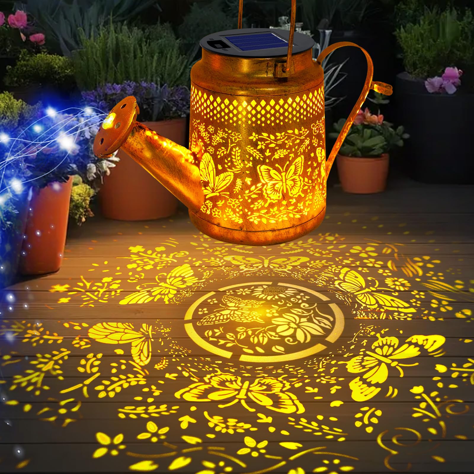 Butterfly Solar Lights Outdoor Waterproof  Solar Watering Can Lights With Shepherd Hook  Metal Hanging Lantern Garden Decor Yard Outside Patio Lawn  Gifts For Mom Grandma Women Birthday
