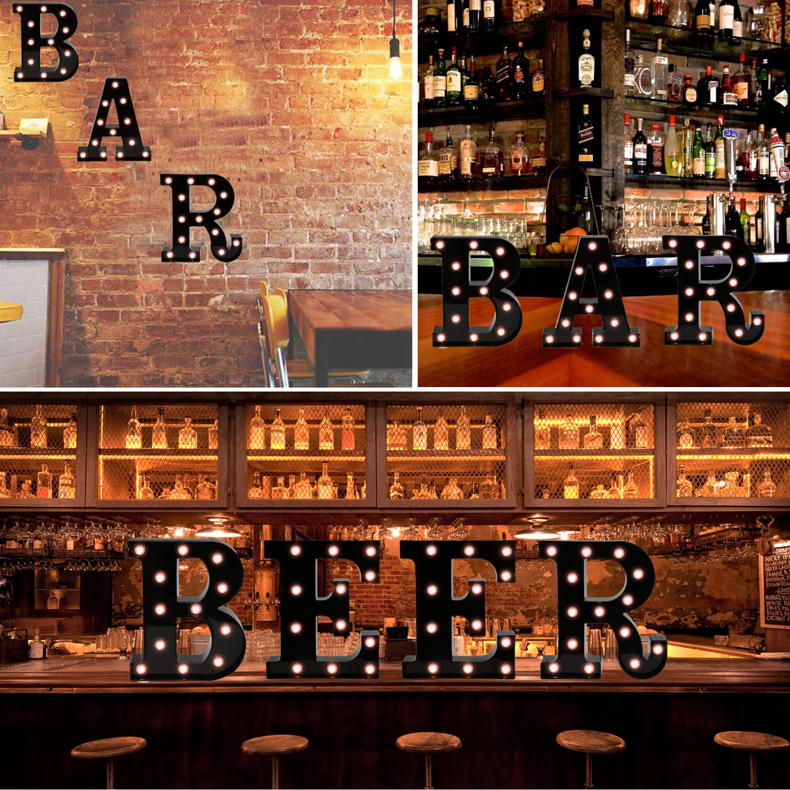 OYCBUZO LED Black Alphabet Marquee Letters Sign for Home Bar Decor, Birthday, Christmas, Wedding - Plastic, Light Up