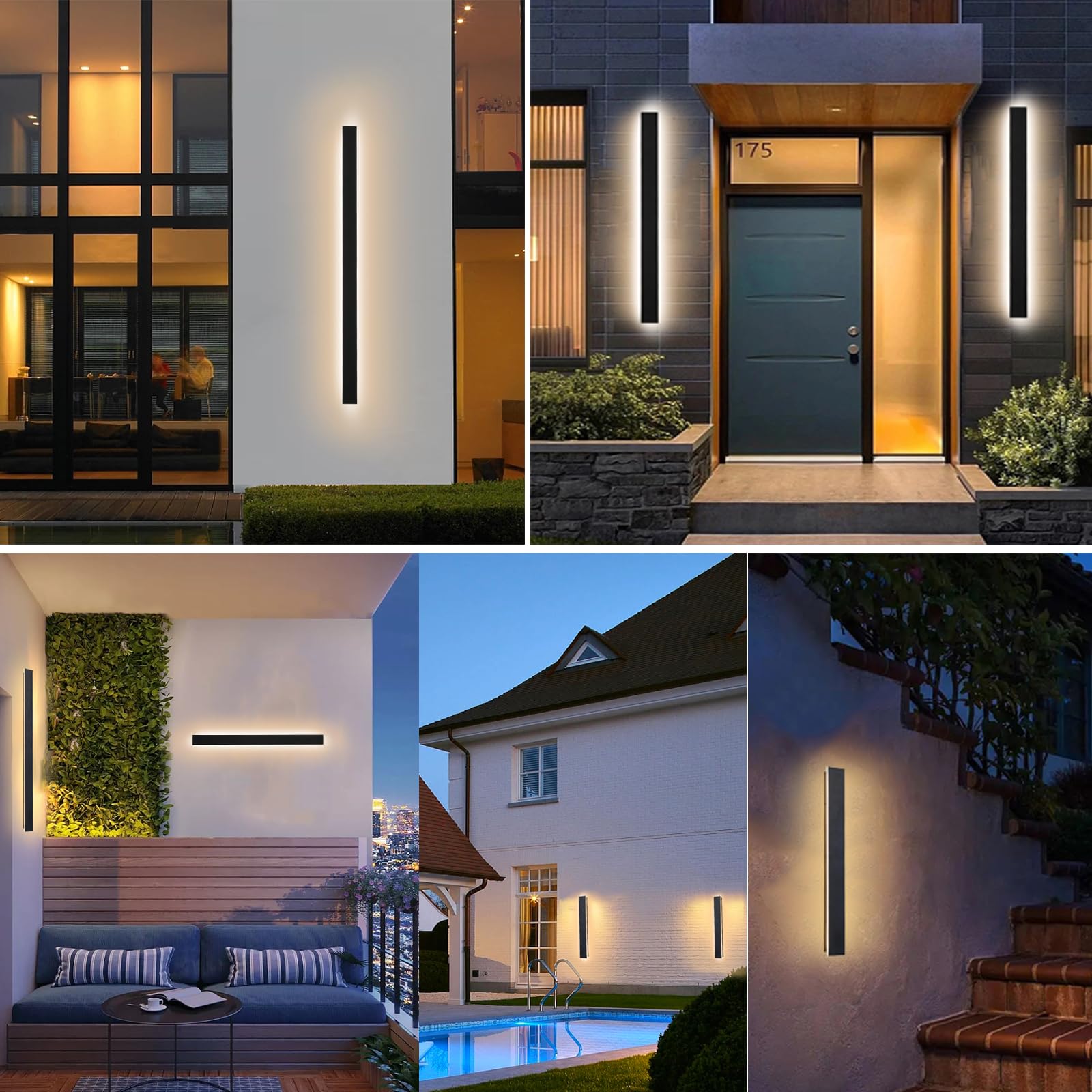 Sjiguangz Long Modern Exterior Lights Set Of 2,59 Inch Outdoor Wall Lights,Waterproof Ip65 Linear Wall Lights,45W Wall Mount Ext