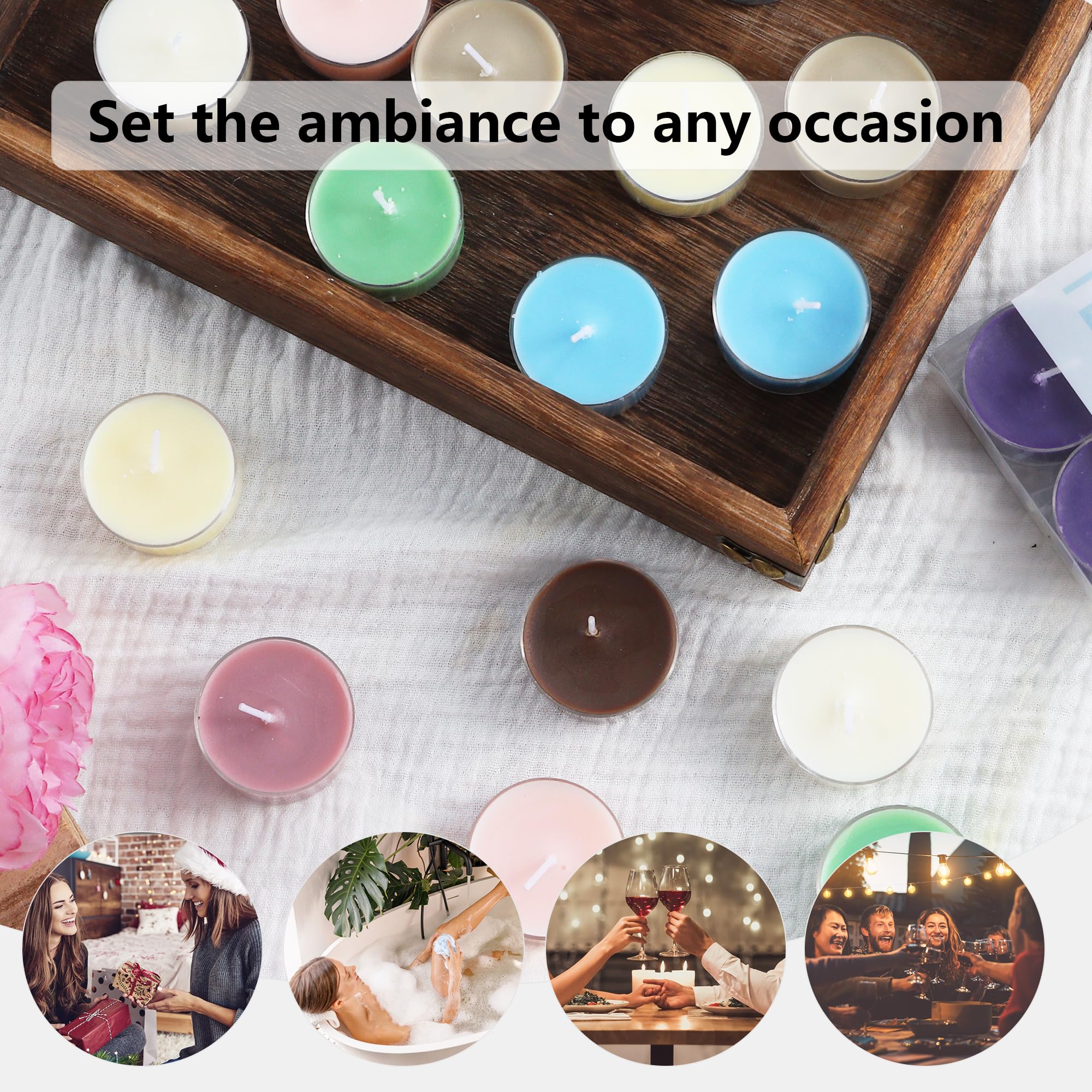 Linegohts Assorted Scented Tea Light Candles - 4Pcs Soy Wax, 4 Hours Burn Time, Perfect For Weddings, ValentineS Day, And Parties