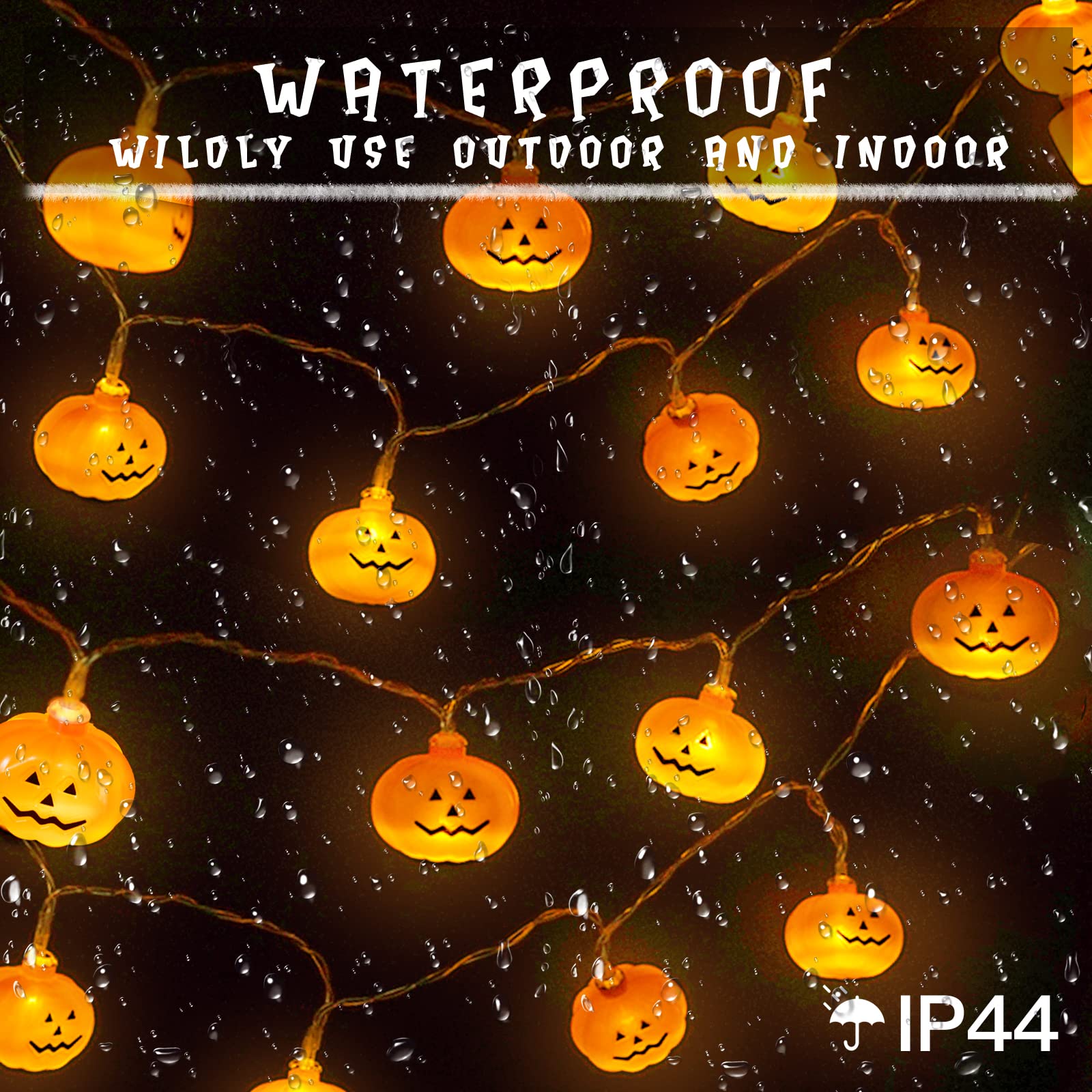 Suddus 20 Led Halloween Lights Battery Operated, 9.8 Ft Pumpkin String Lights With 8 Modes, Orange Lights For Halloween Decorations Indoor, Outdoor