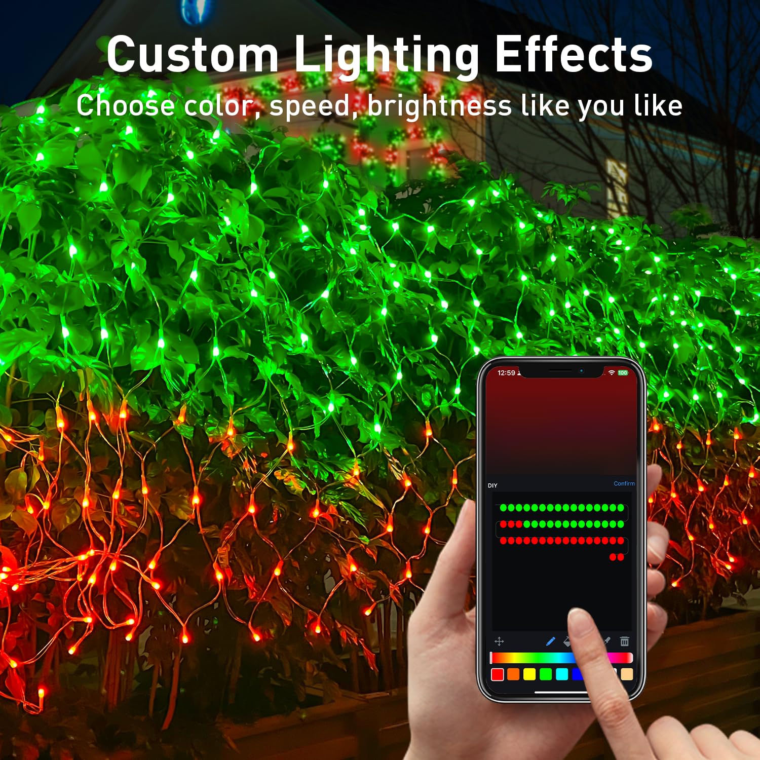 Aoycocr 4X6Ft Smart Christmas Net Lights Outdoor For Bushes  Bluetooth App Control  Rgb Connectable Bush Lights  58+ Scene Modes  Music Sync  Ip44 Waterproof For Tree Fence Holiday Xmas Decorations