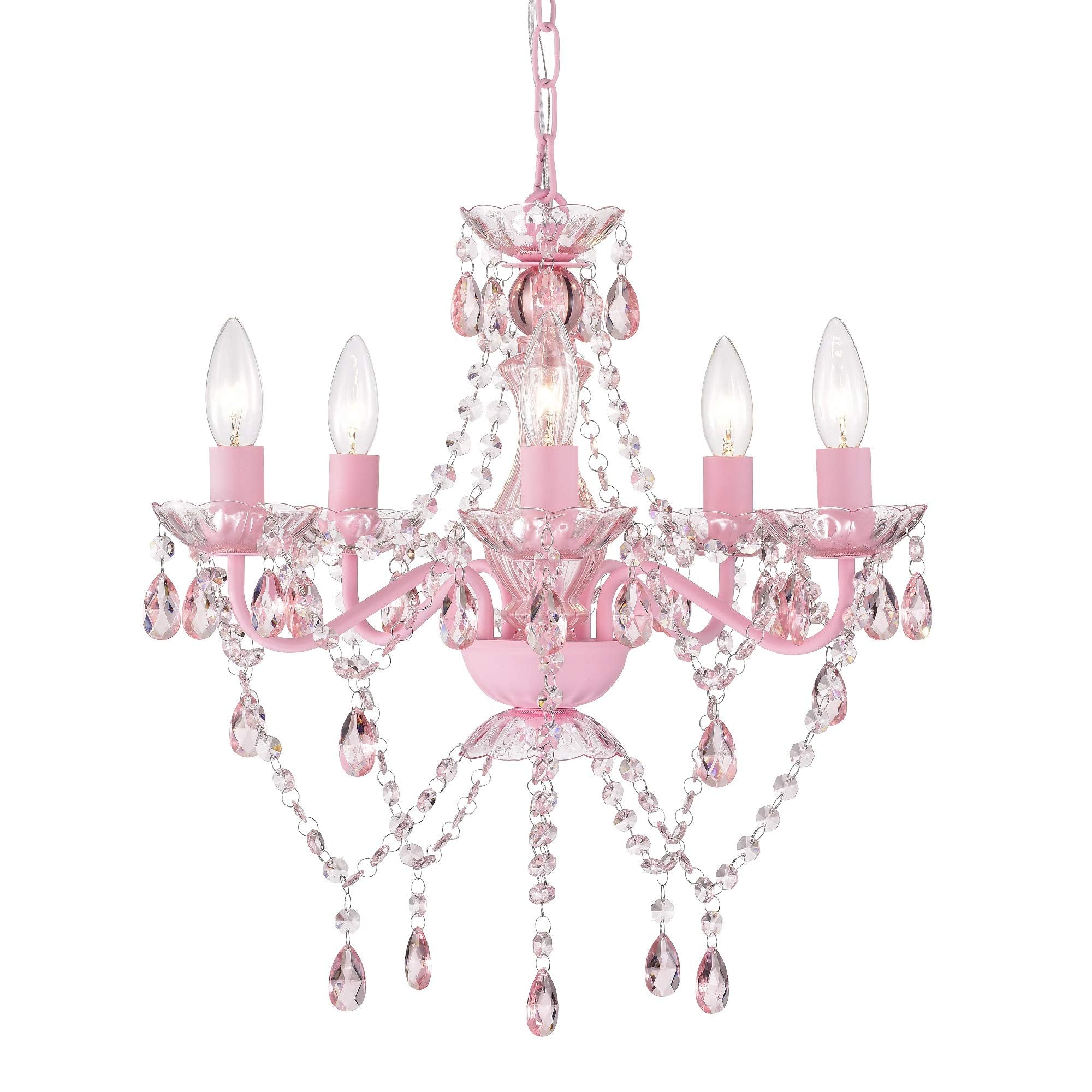 Antique House Small Pink Chandelier for Girls Room 5 Light Pink Acrylic Crystal Chandeliers Small Kids Chandelier for Bedroom