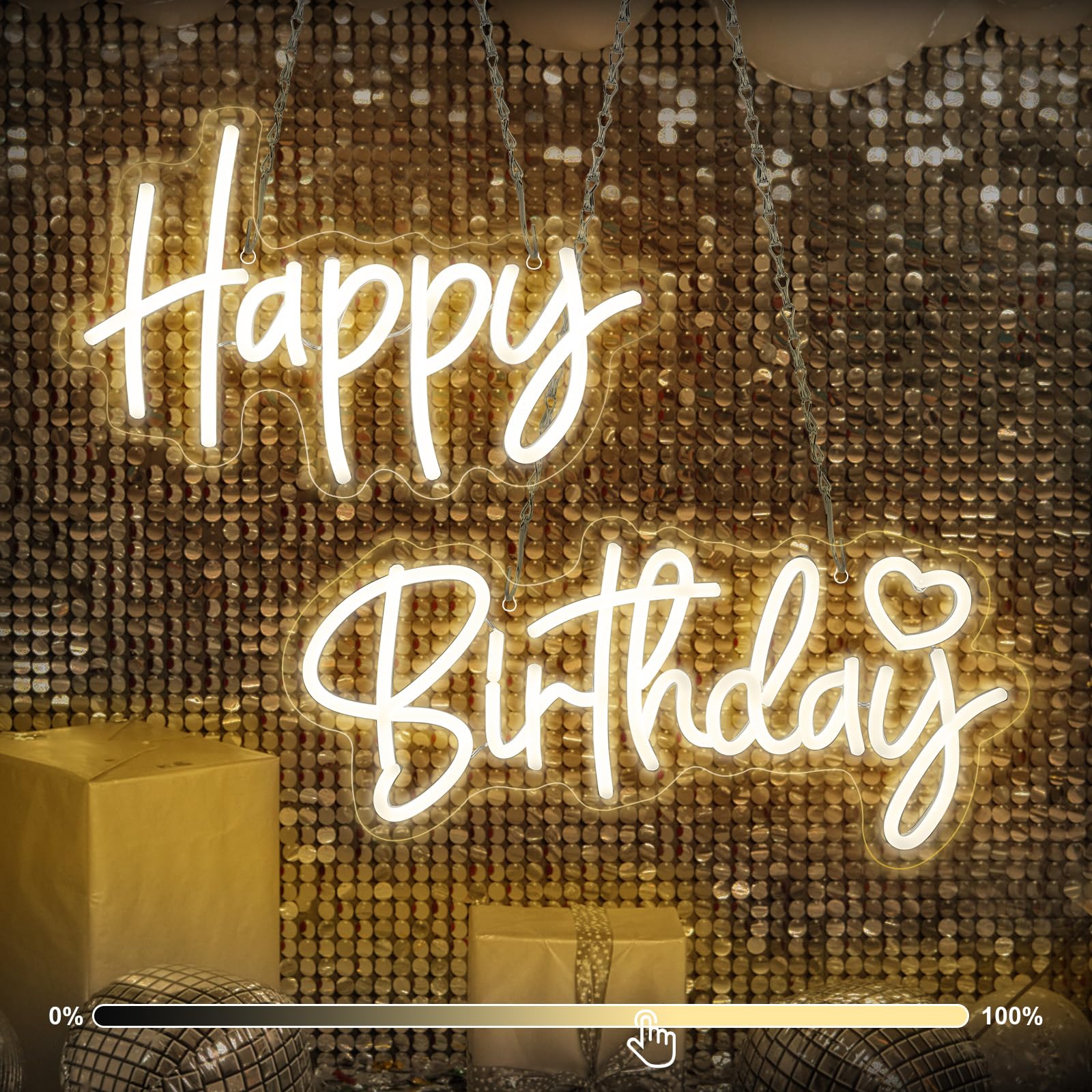 SERBASIC LED Neon Sign Set, Dimmable Warm White Birthday Light, 27.5in x 6in, Transparent Acrylic Panel, Wall Decor for Home & Parties