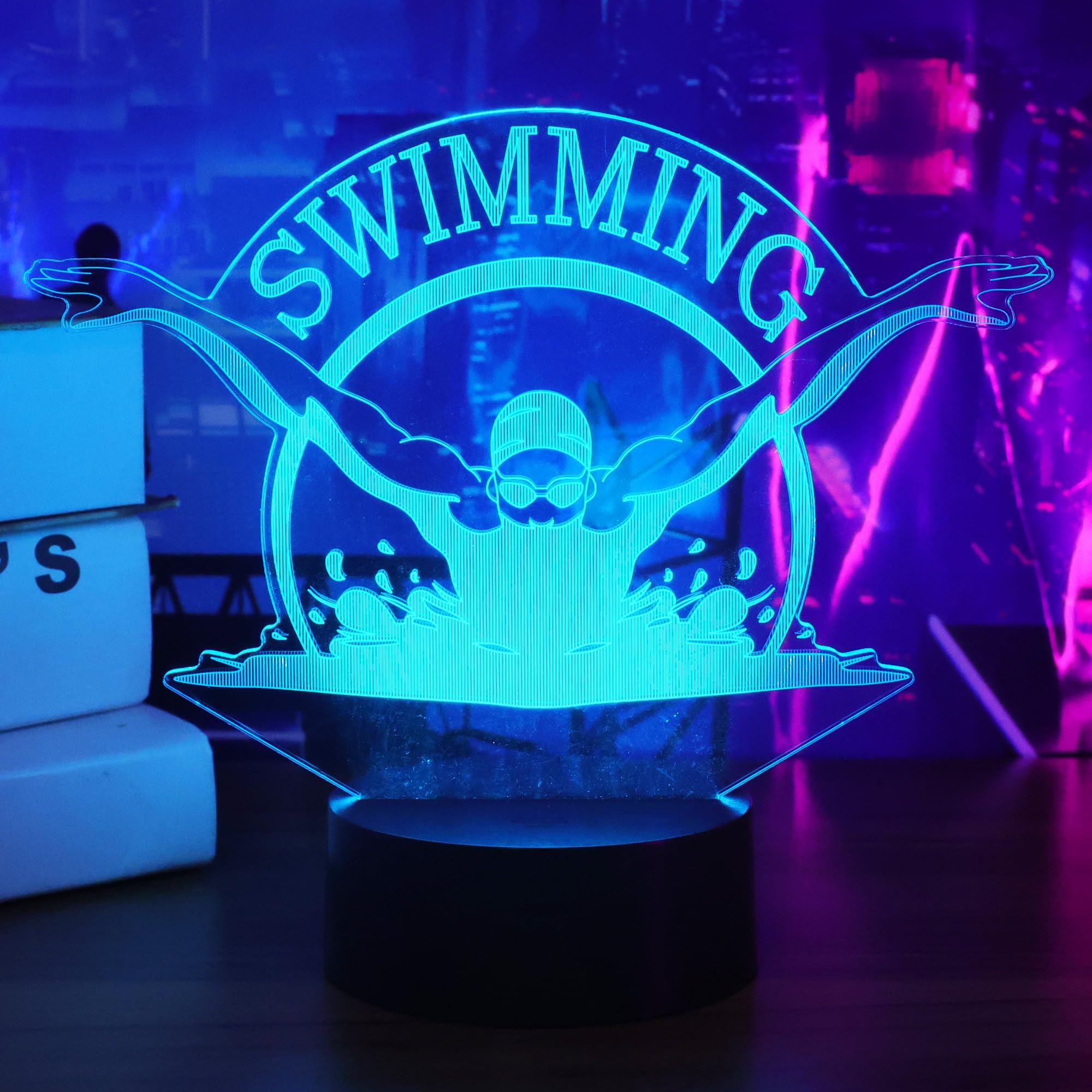 OkiyiD 3D Illusion Lamp Night Light for Kids, Swimmer Decor, 16 Colors Remote, Acrylic, Model FS-2810-9999, Color 11