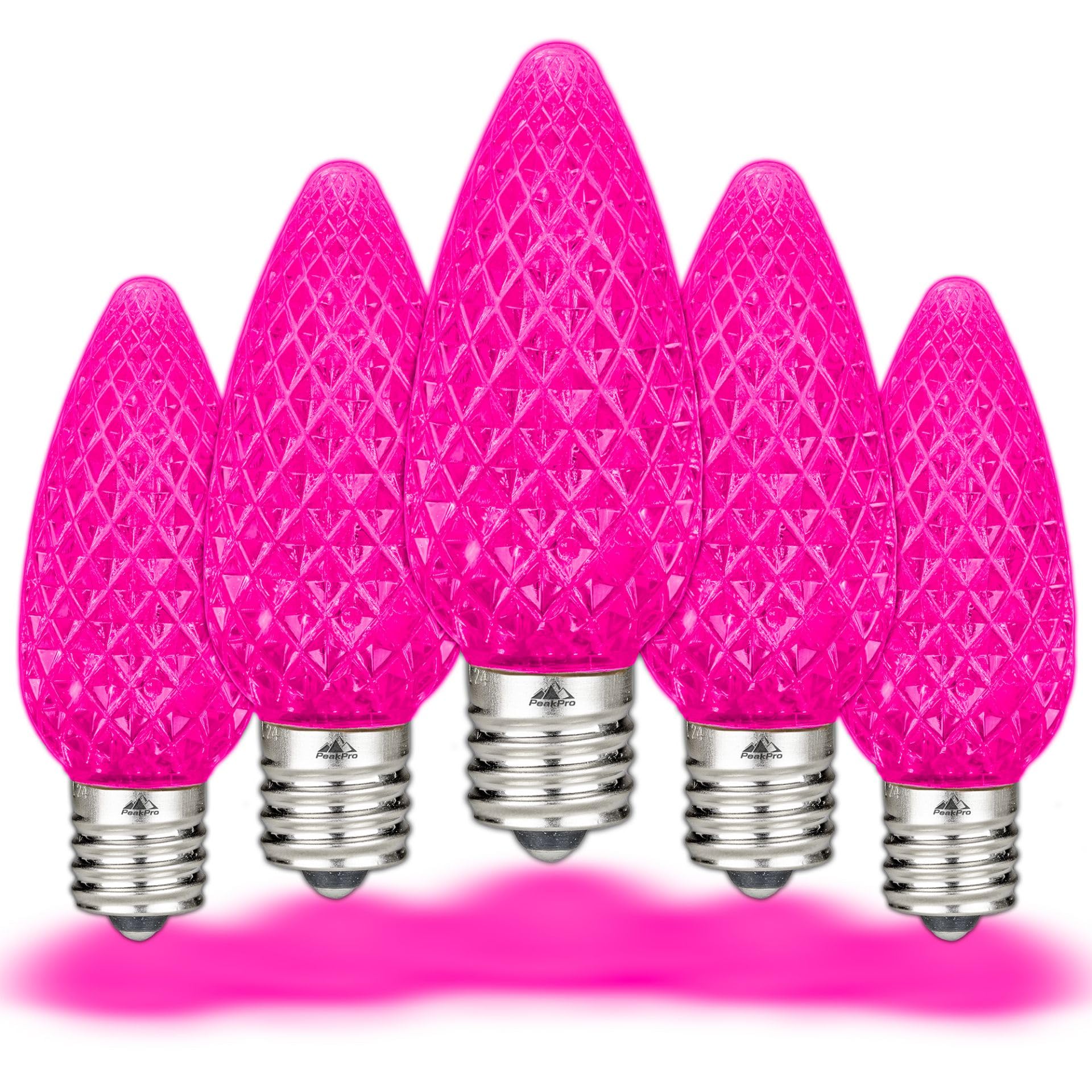 Novelty Lights 25PK C9 LED Faceted Ultra Bright Dimmable Outdoor Christmas Light Replacement Bulbs  String Lights (Pink)