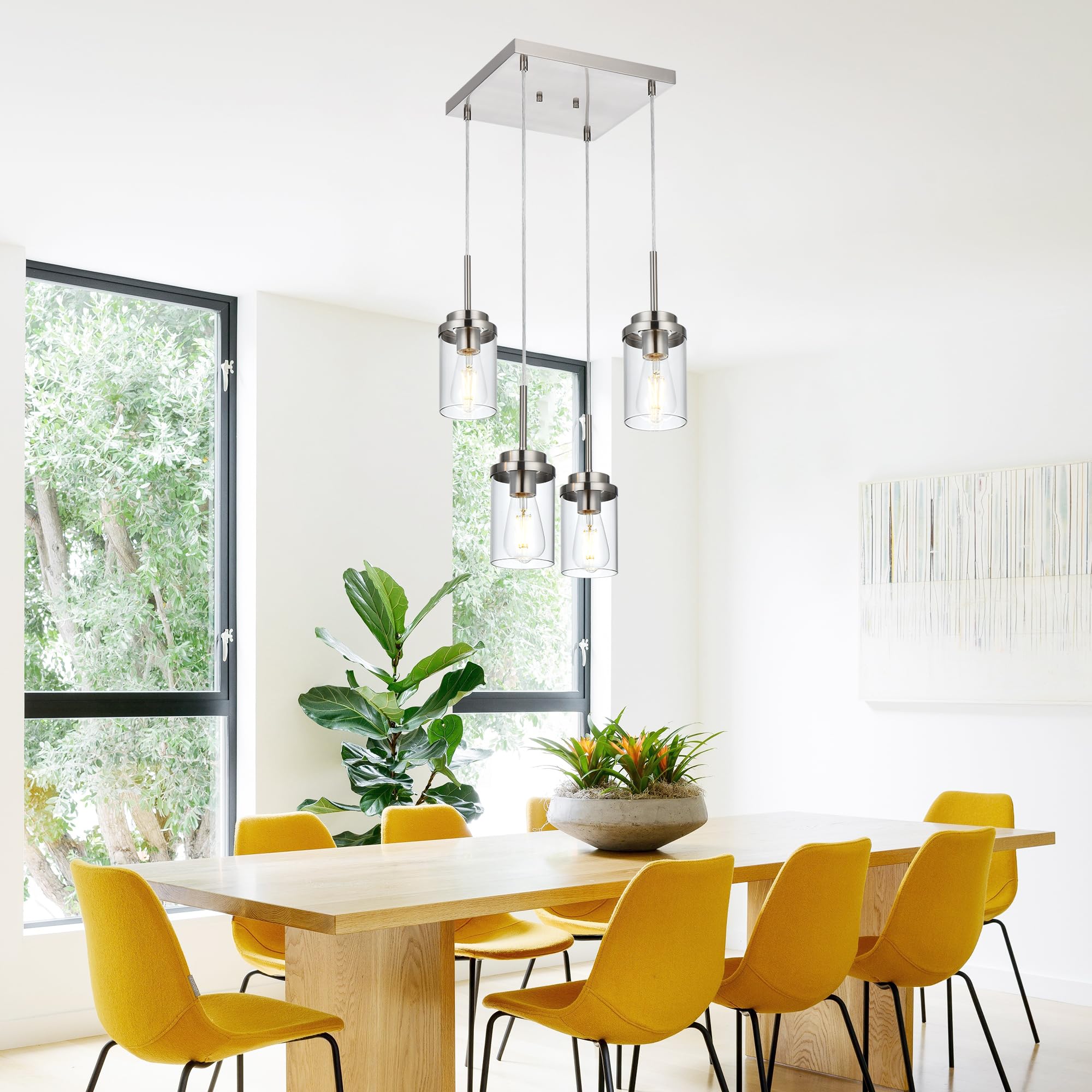 MELUCEE 4-Light Pendant Light Fixtures, Brushed Nickel, Metal, Height Adjustable, Model 4-4501-4FD-SN