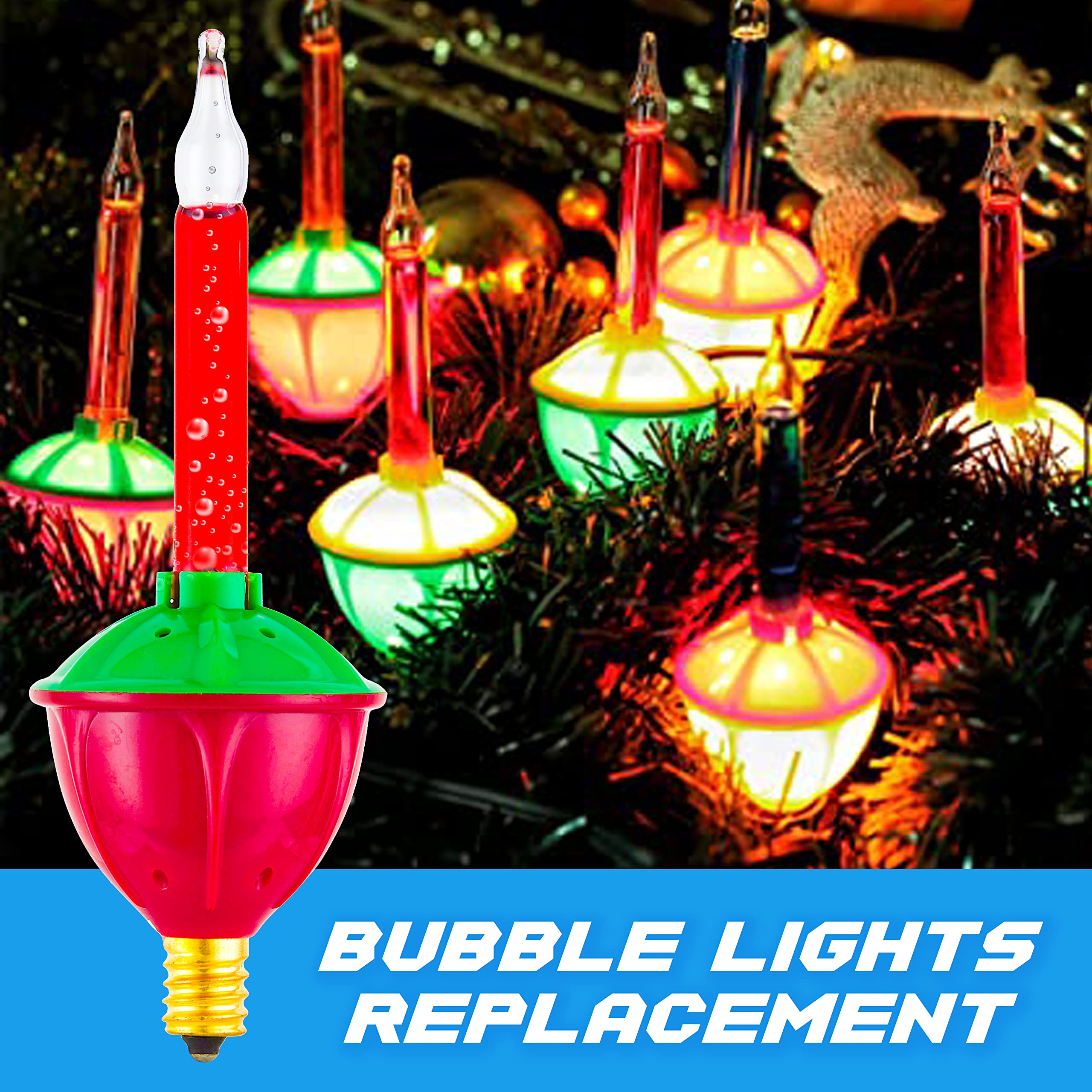 4 Pack Replacement Bubble Lights Bulbs Red Green Yellow Orange Bubble Lights For Christmas Tree Fluid Light C7/E12 Candelabra Ba