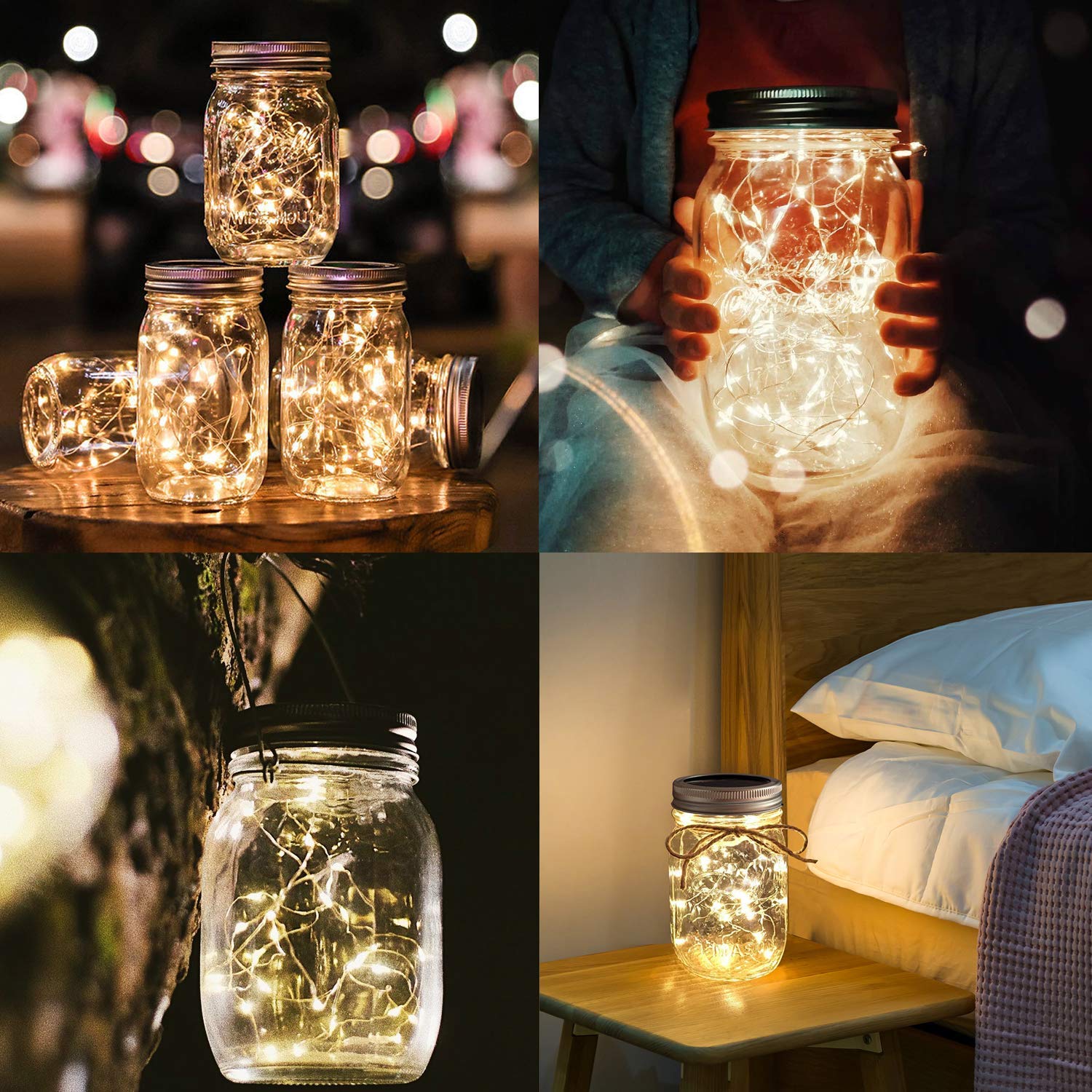 Urvoix Solar Mason Jar Lights - 8 Pack 30 Led Solar Fairy Lights Outdoor, Waterproof Mason Jar Lids Lights Solar Powered String Lights With Hangers(No Jars) For Garden Patio Lantern Decor