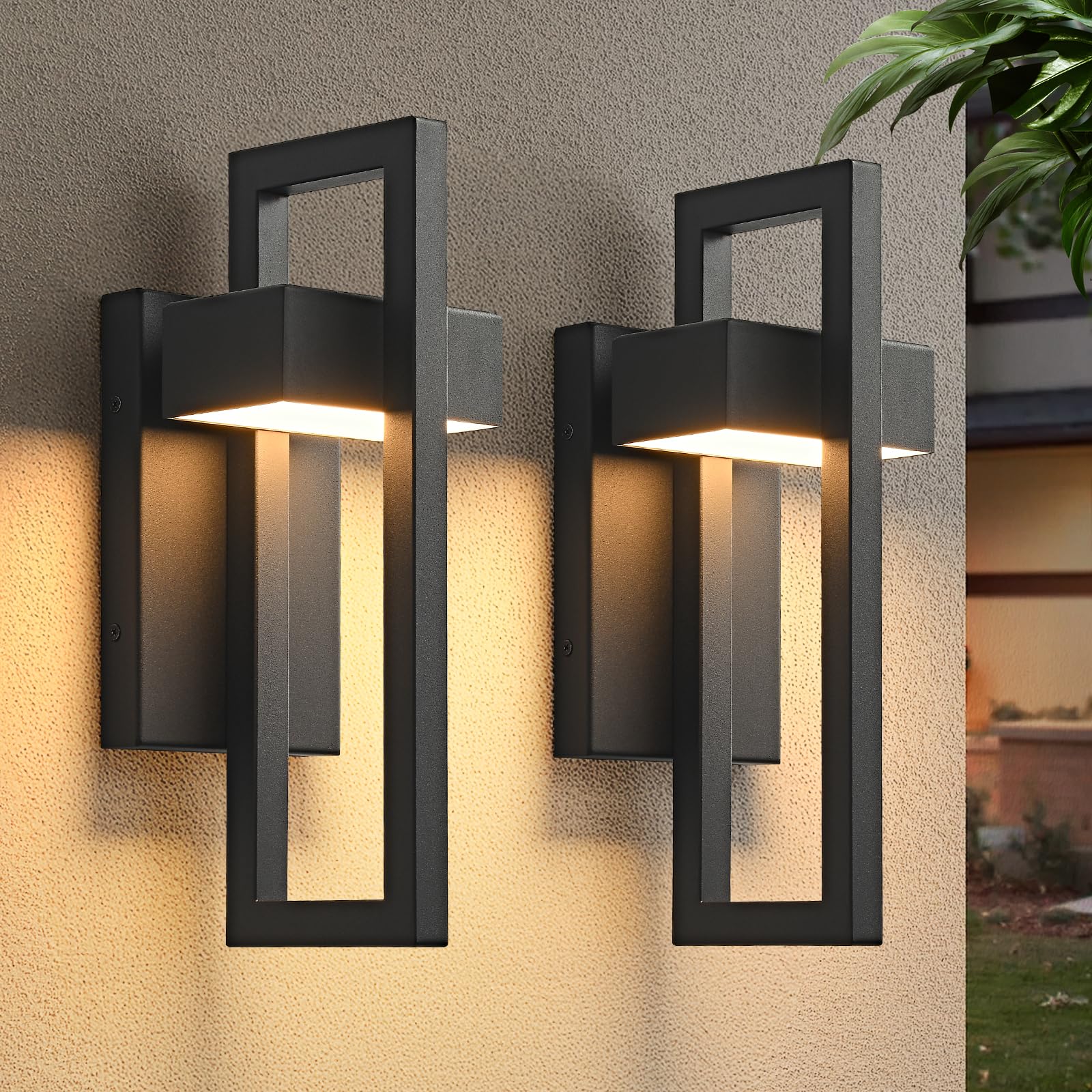 SIONLOM Outdoor Wall Lights Modern LED Exterior Lighting Fixtures  3000K 20W Outdoor Wall Sconce for Porch  Matte Black Outside Wall Mount Lights for Front Door House Garage Indoor 2 Packs