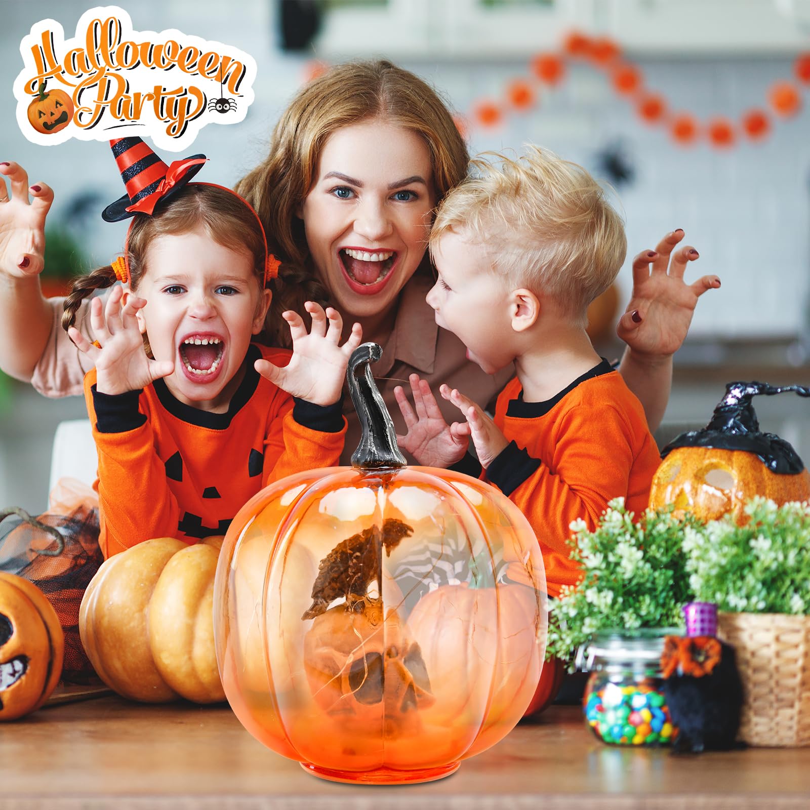 Ovewios Halloween Pumpkin Lights  Light Up Glass Pumpkins Table Lamps Indoor Home Decoration For Thanksgiving Halloween Party Tabletop Decor